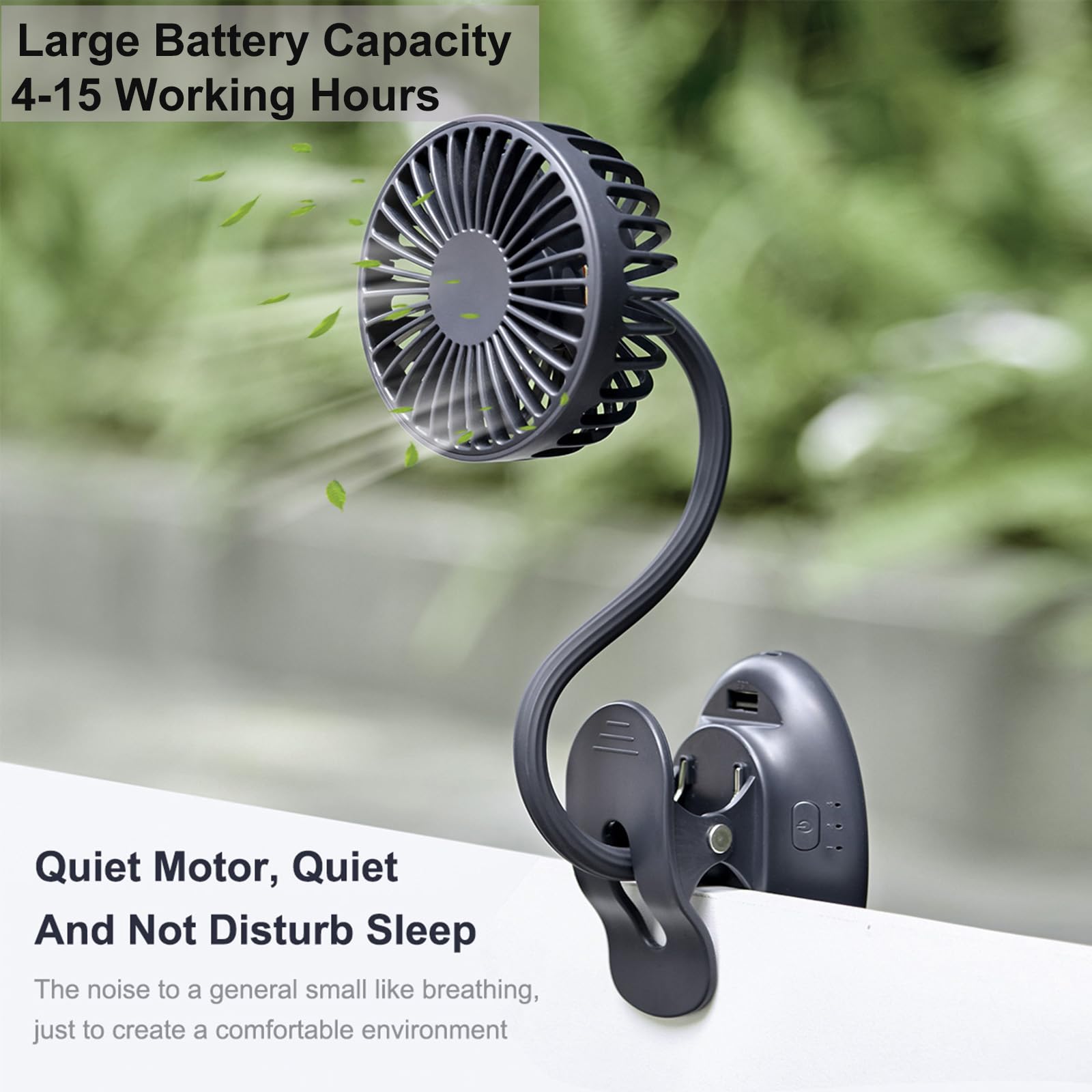 Clip On Fan Usb Mini Fan Battery Operated Desk Fan With Emergency Power Bank, Baby Stroller Fan Rechargeable Personal Fan Flexib