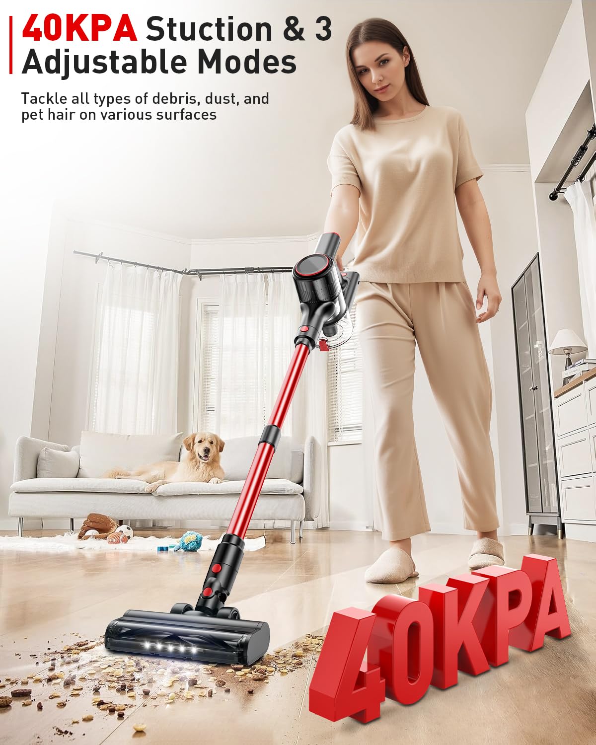 Titipoy Cordless Vacuum Cleaner, 45Kpa Powerful Stick Vacuum With 50Mins Runtime, Led Display Vacuum With Rechargeable Battery,