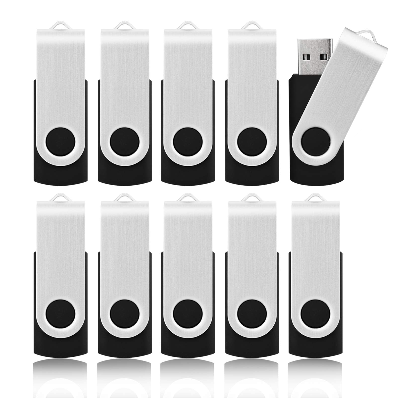 Kootion 20Pcs 1Gb Usb Flash Drives Bulk Flash Drives 1G Memory Stick Swivel Thumb Drives 2.0, Black, 20 Pack