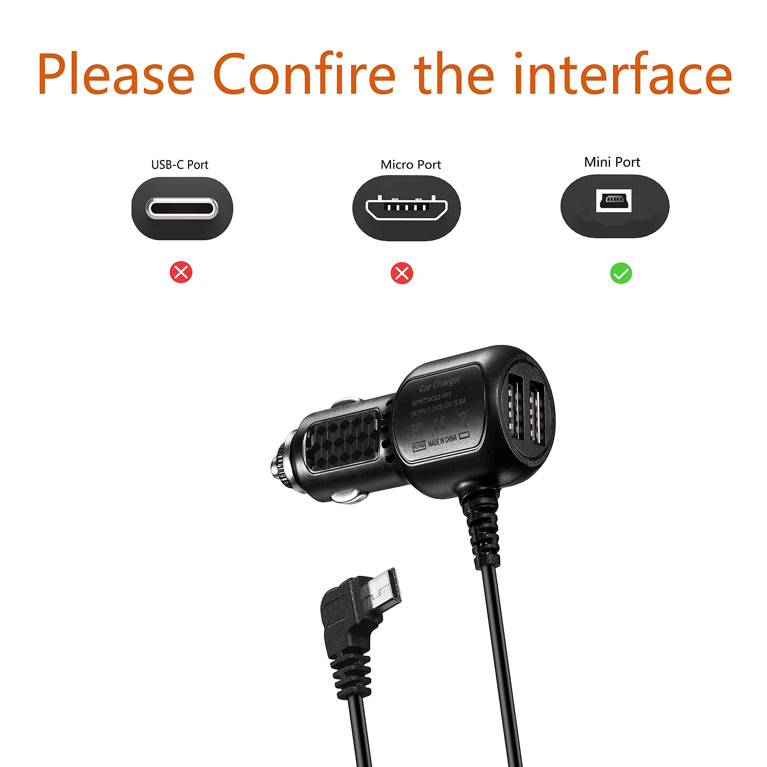 Dash Cam Power Cord Adapter Mini Usb Car Charger Cable Compatible For Rexing V1V1P Prov5V3,Byakov S6,Chortau B T13 B T20 B T25,P