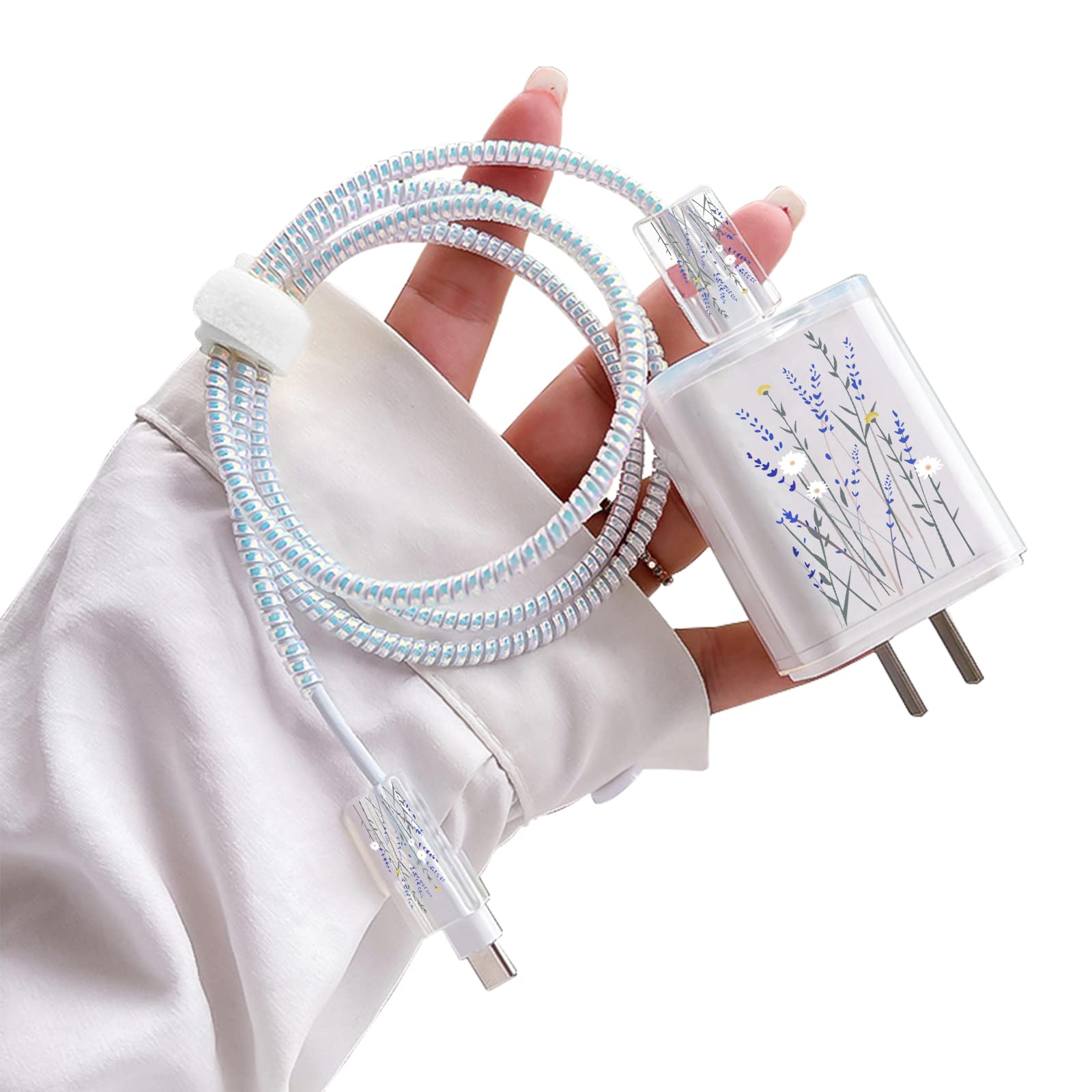 Cute Flower Diy Protectors Cable Protector For Iphone Charger,Kawaii Purple Bouquet Pattern,Data Cable Charger Data Line Earphon