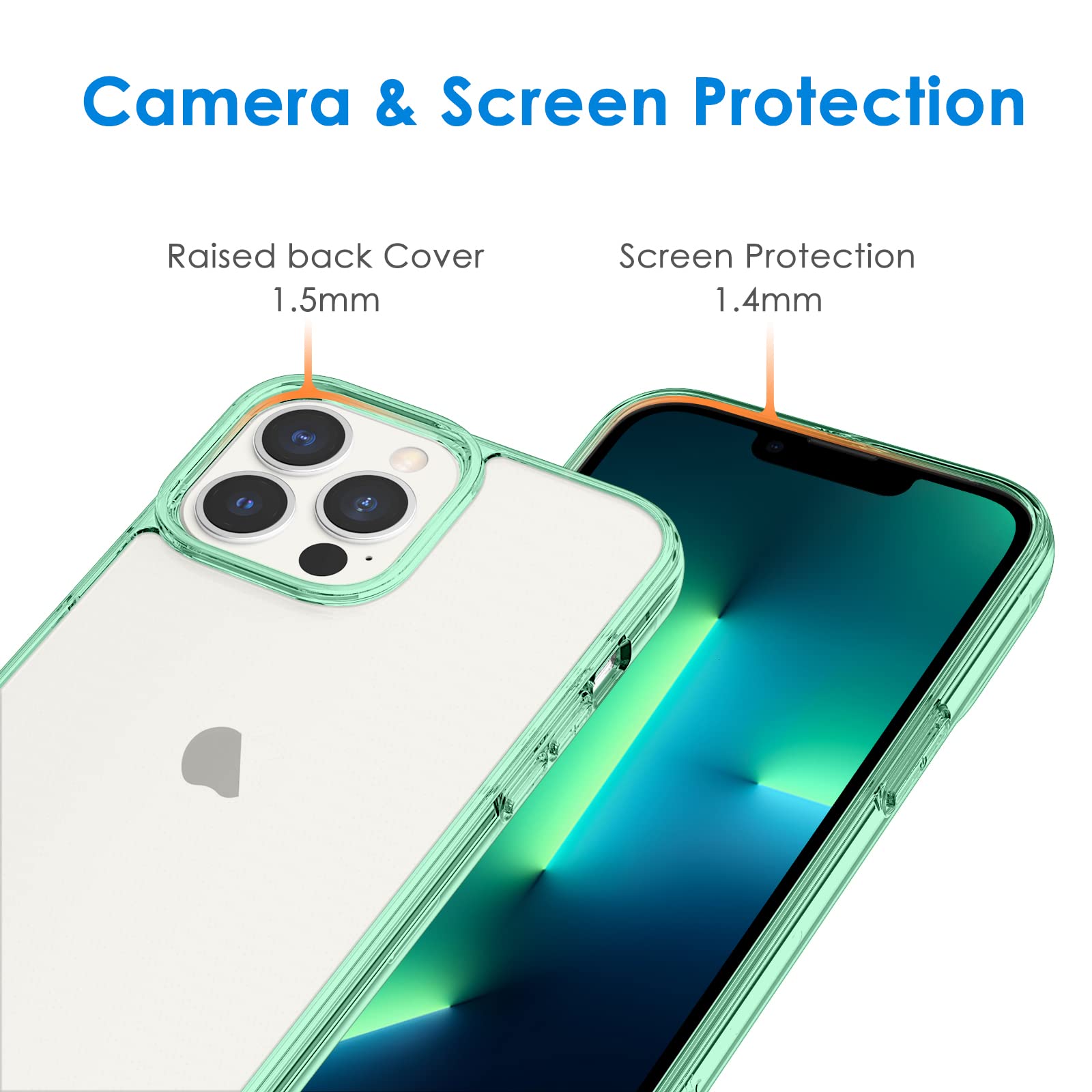 Jetech Case For Iphone 13 Pro 6.1 Inch, Non Yellowing Shockproof Phone Bumper Cover, Anti Scratch Clear Back (Midnight Green)