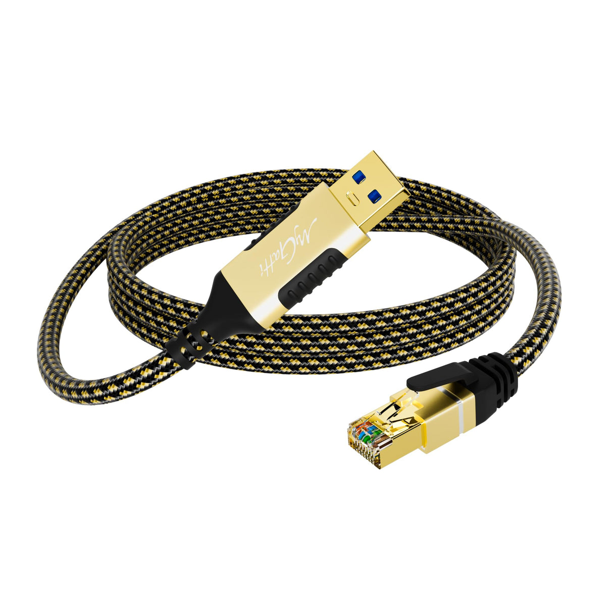 Mygatti Usb A To Ethernet Adapter Cable 2 Ft, Upgrade Usb A To Rj45 Cable, Gold Plated Connector, Nylon Braided, Gigabit Lan Net