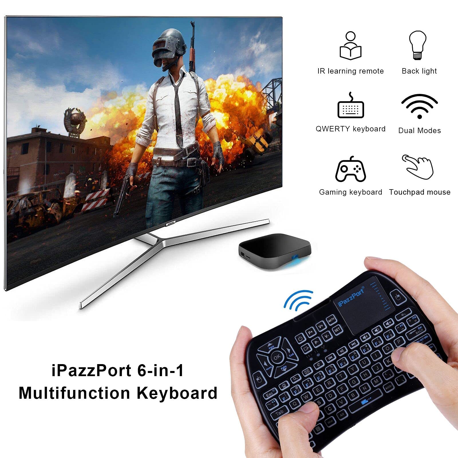 Ipazzport Bluetooth Mini Keyboard (Ir Learning) Touchpad Mouse, Backlit 2.4Ghz Wireless Keypad Remote Controller For Tablets, Sm
