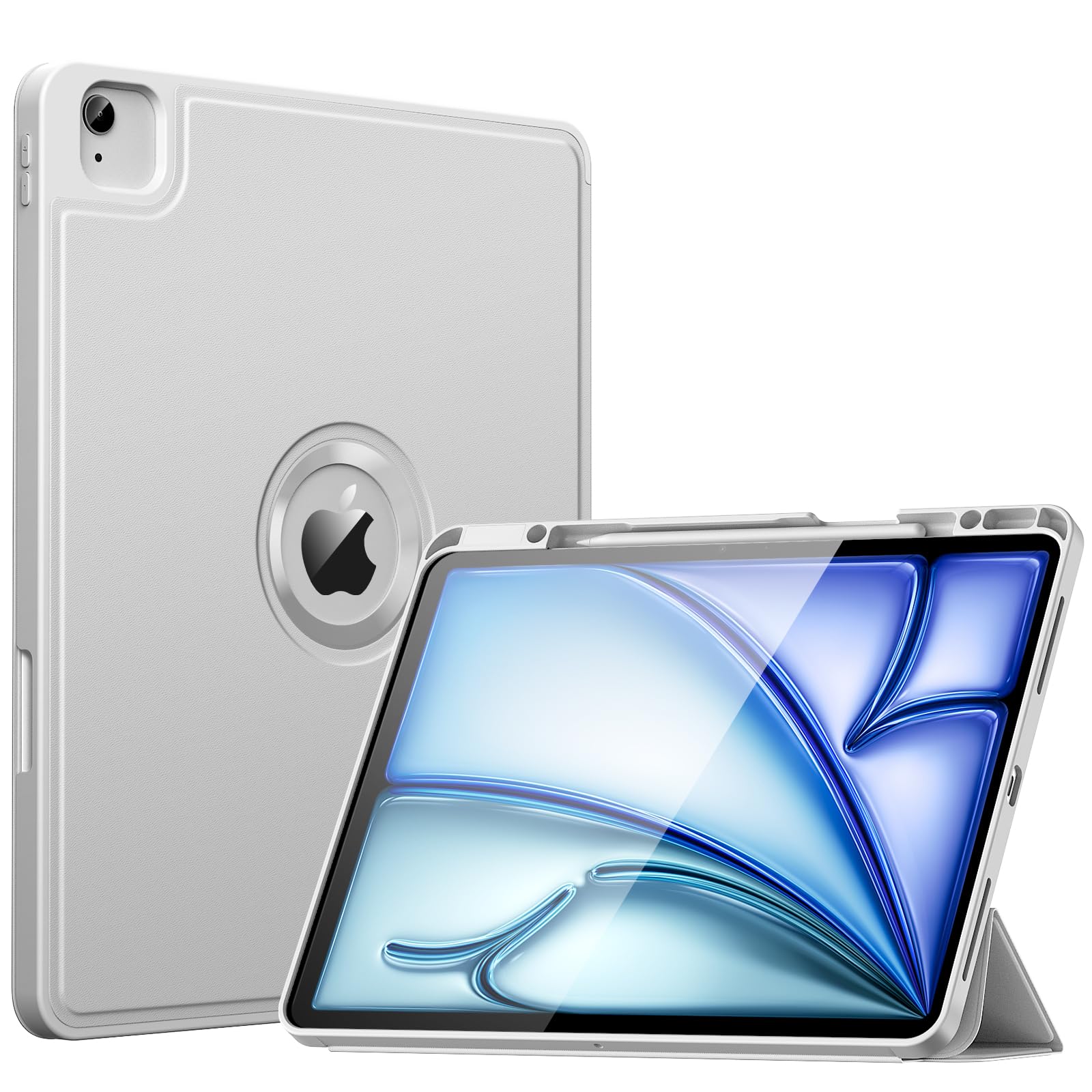 MoKo for iPad Air 13 Inch Case M2 2024/ iPad Pro 12.9 Case (6th/5th Gen 2022/2021) with Pencil Holder, Smart Protective Cover for iPad Air 13 inch with Back Trifold Stand, Auto Wake/Sleep, Gray