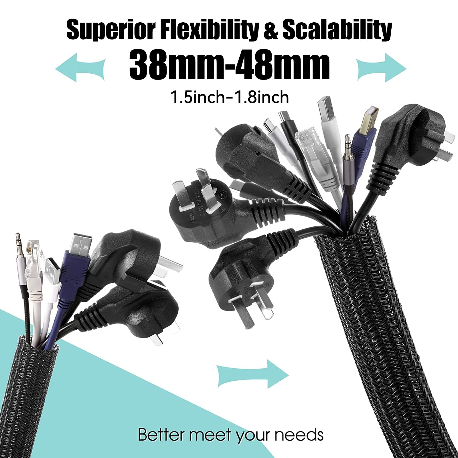 Agptek Cable Sleeve Cover, 2Pack 5Ft   1.8 Inch Cord Management Wire Organizer Under Desk, Home Office Computer Wire Cover Hider