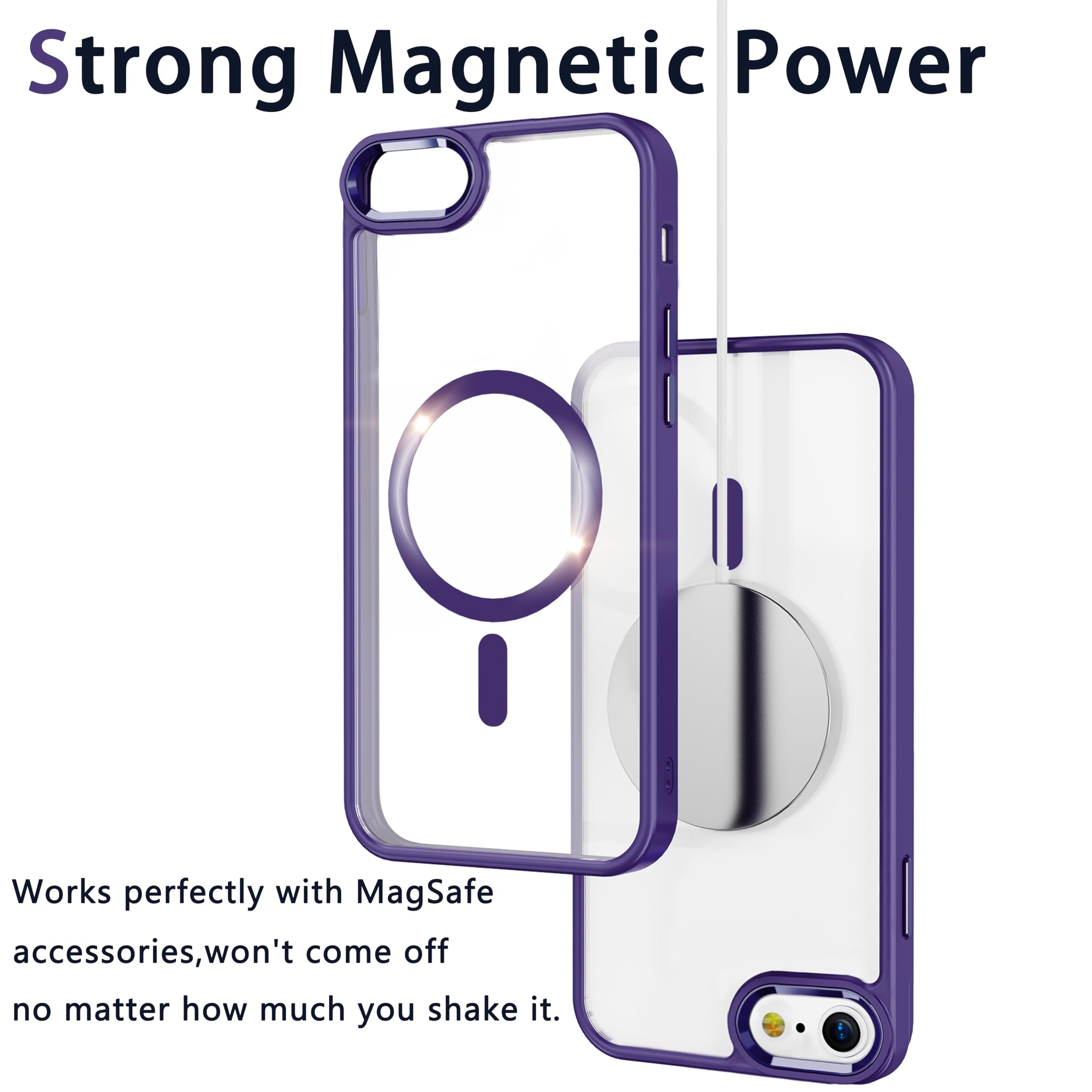 Pinlisheng Magnetic For Iphone Se Case 2022/2020,Iphone 8/7 Case, Military Grade Drop Tested, Shockproof Clear Hard Back Slim Ca
