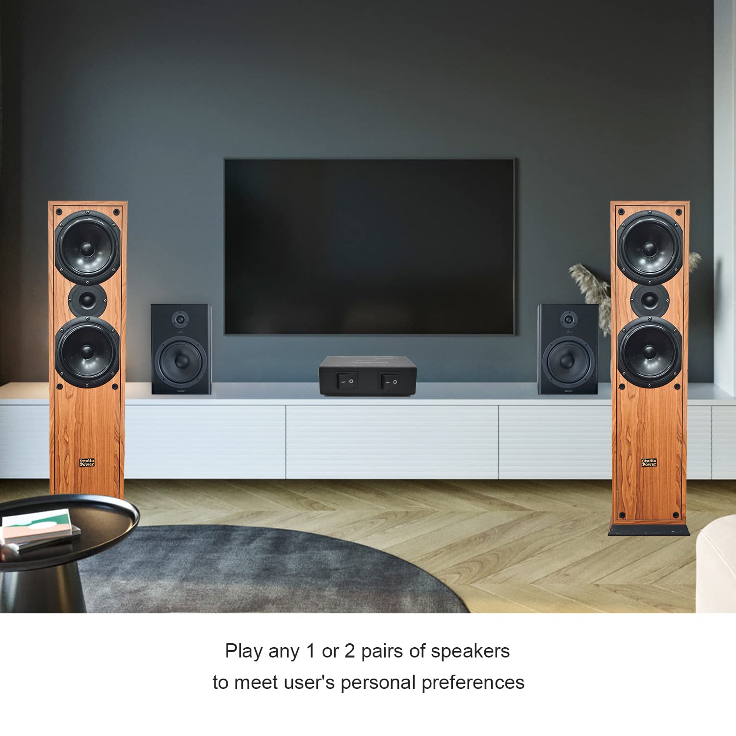 Senwikatin 2 Way Speaker Selector, Passive 2 Zone Distribution Box 150W / Channel With Impedance Protection, Spring Clip Connect