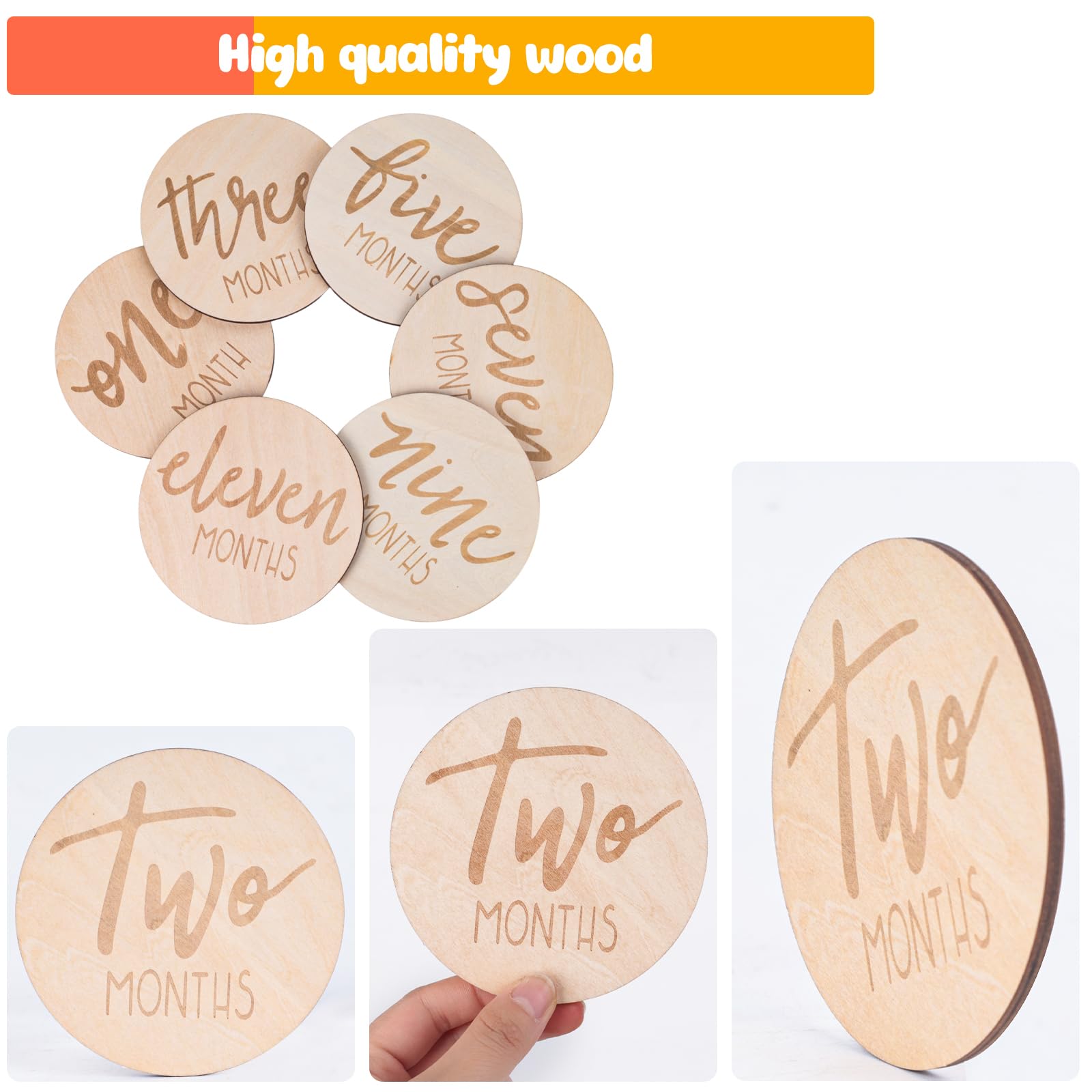 Amor Present 6Pcs Monthly Milestone Marker Discs, Wooden Baby Monthly Cards Double Sided Photo Props For Boys Girls Gifts