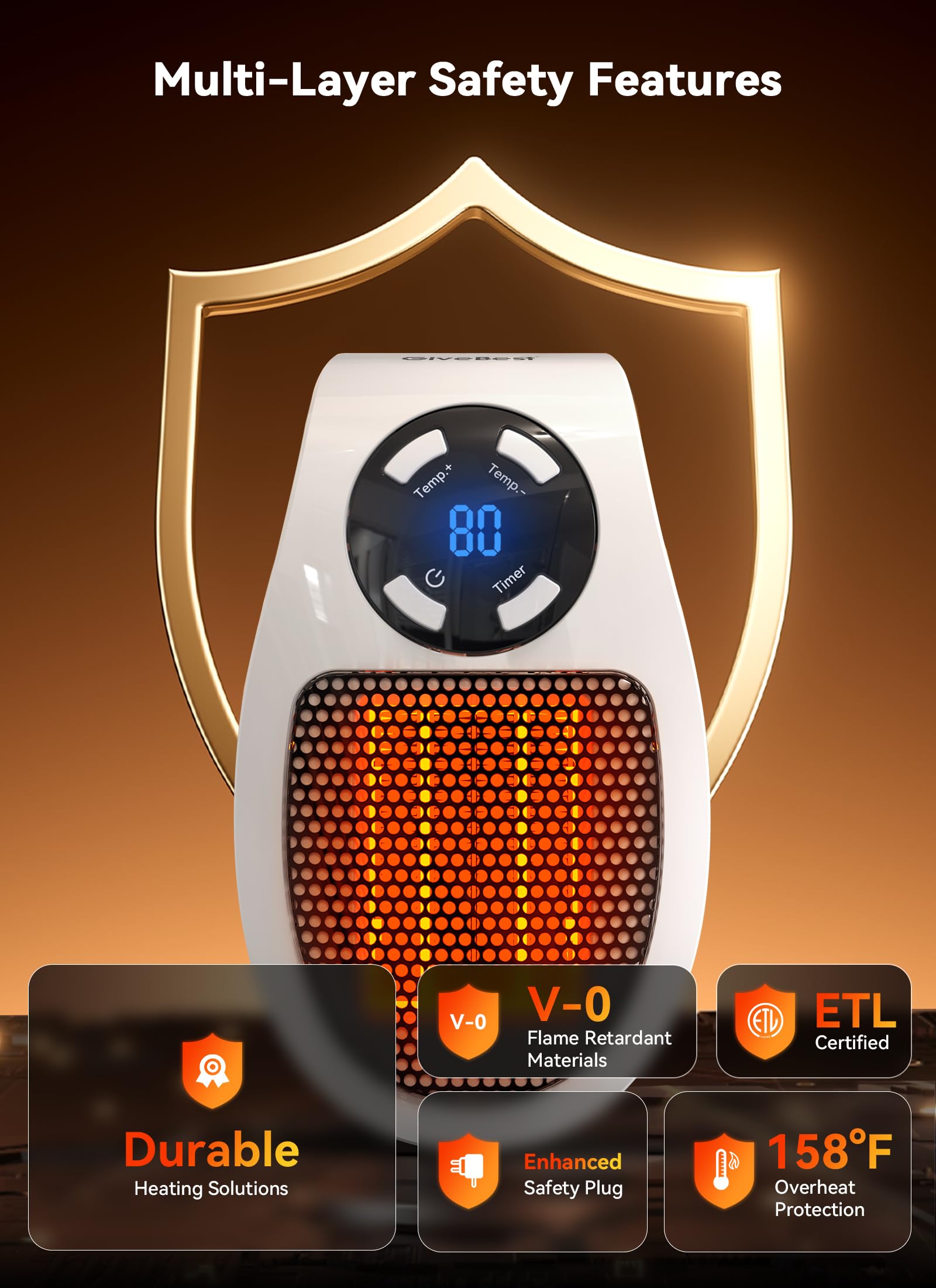 Givebest Programmable Space Heater With Led Display, Remote Wall Outlet Electric Heater With Thermostat And Timer For Home Offic