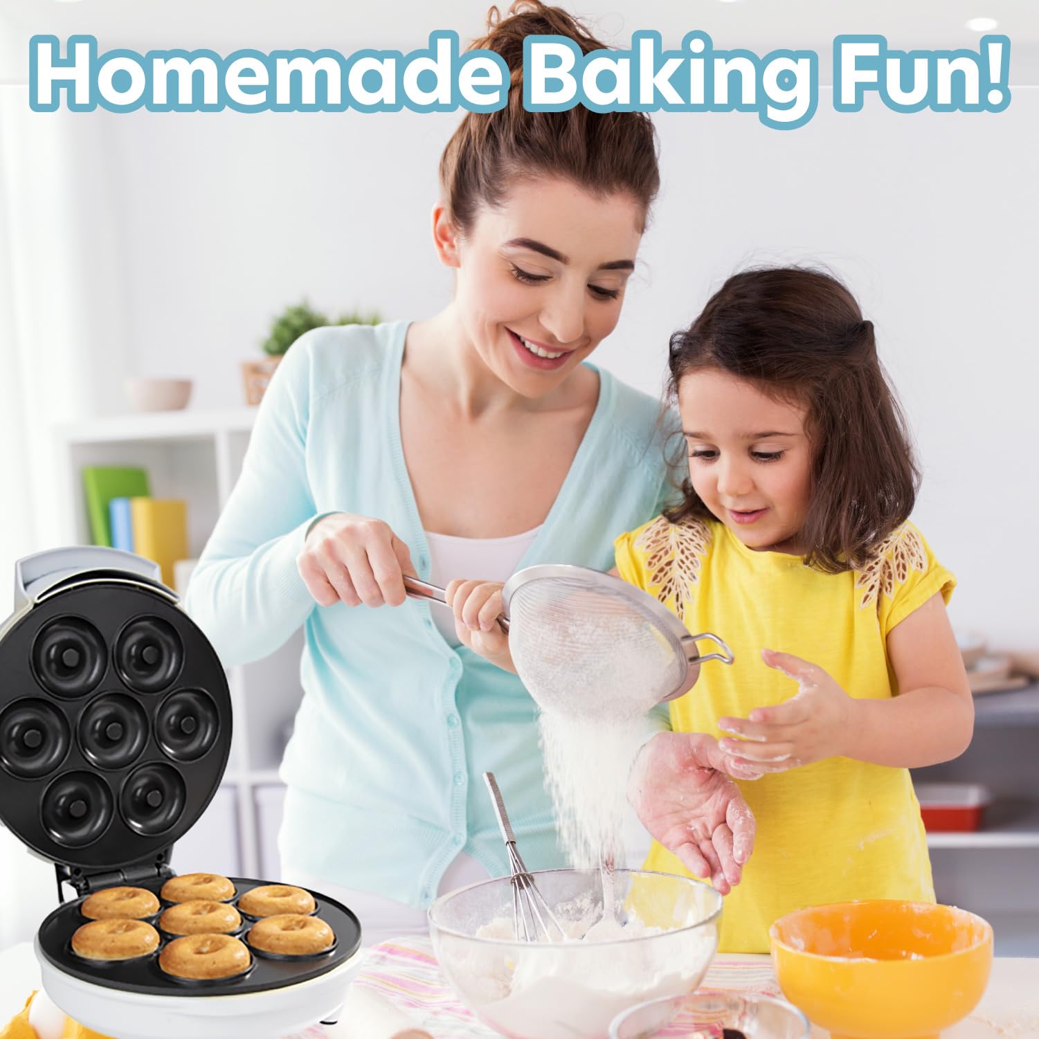Mini Donut Maker   Electric Non Stick Surface Makes 7 Small Doughnuts  Decorate, Frost Or Ice Your Own For Kid Friendly Baked De