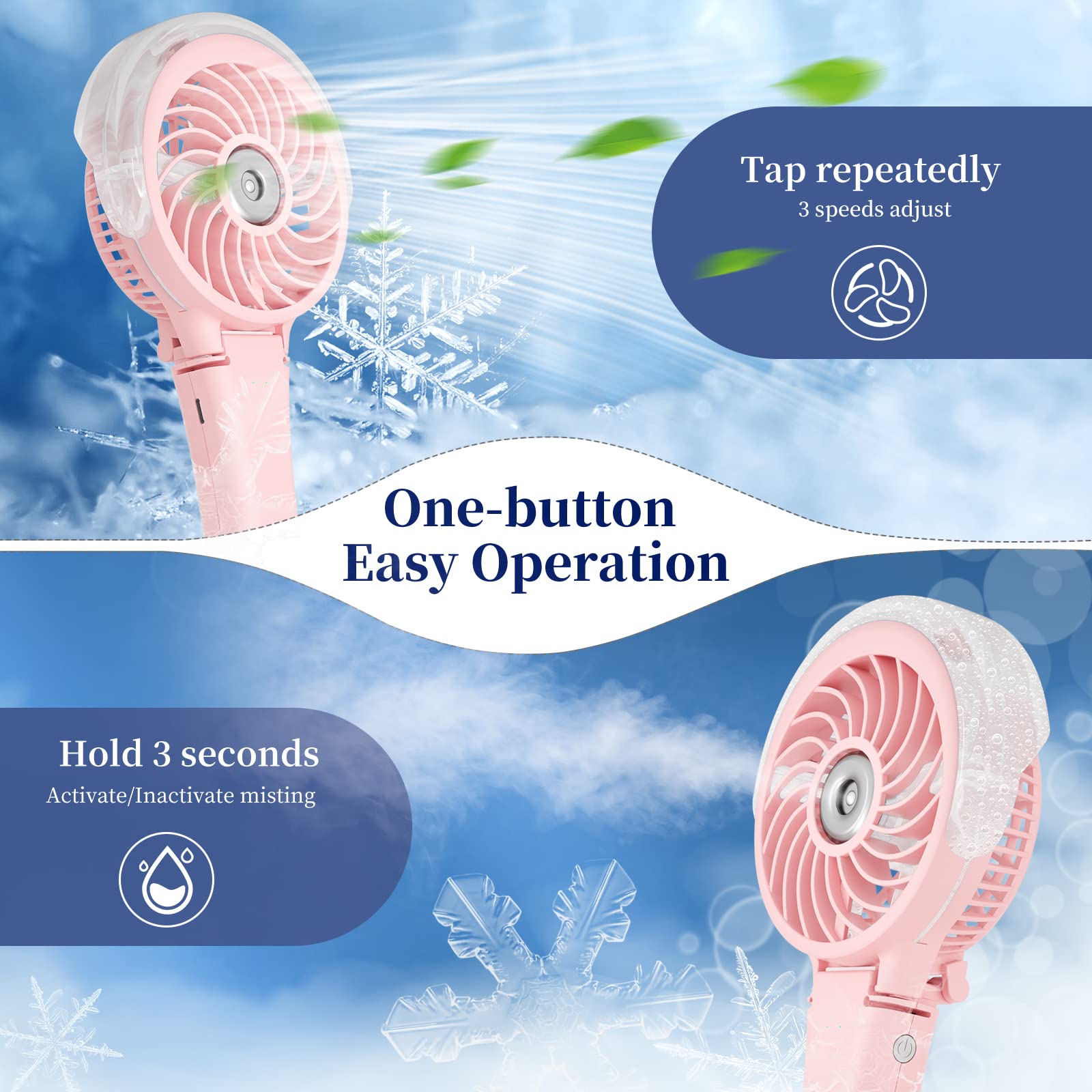 Handfan Handheld Misting Fan With 34Ml Water Tank, Portable Mister Fan Rechargeable, Battery Operated Spray Water Mist Fan, Mini