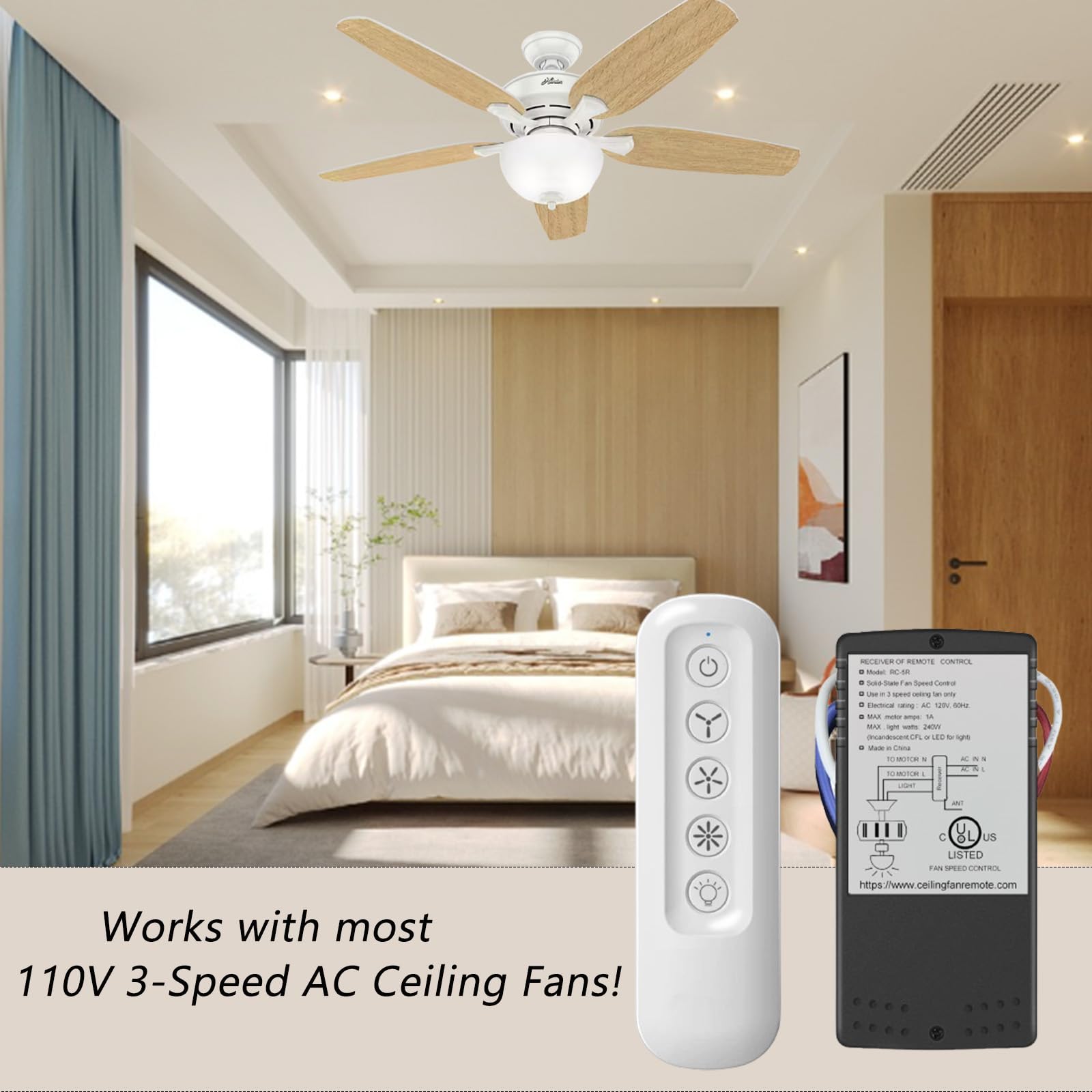 99770 99392 Hunter Ceiling Fan Remote Control Kit, Replacement For Casablanca Hunter Hampton Bay Ceiling Fans With Dimmer Light,