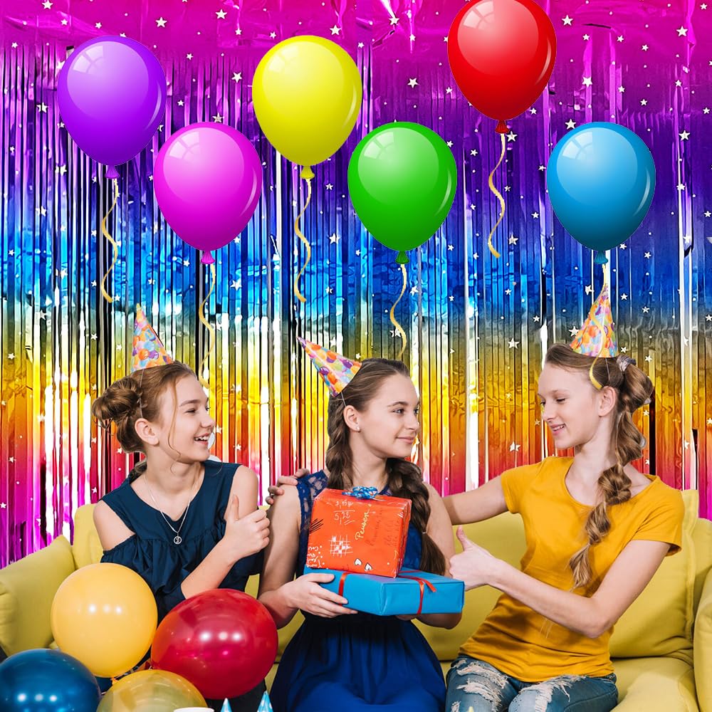 Pack Of 4 Sparkling Neon Rainbow Foil Fringe Curtain Backdrop Metallic Streamers Photo Booth Props For Birthday Bachelorette Gay