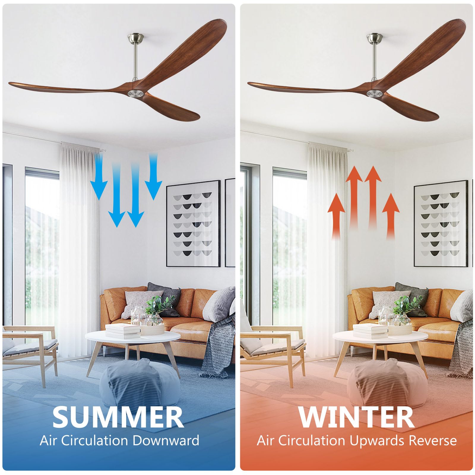 Abz Ceiling Fan Without Light   84 Inch Solid Wood Blades Ceiling Fan No Light With Remote Control For Outdoor Indoor Patio Bedr