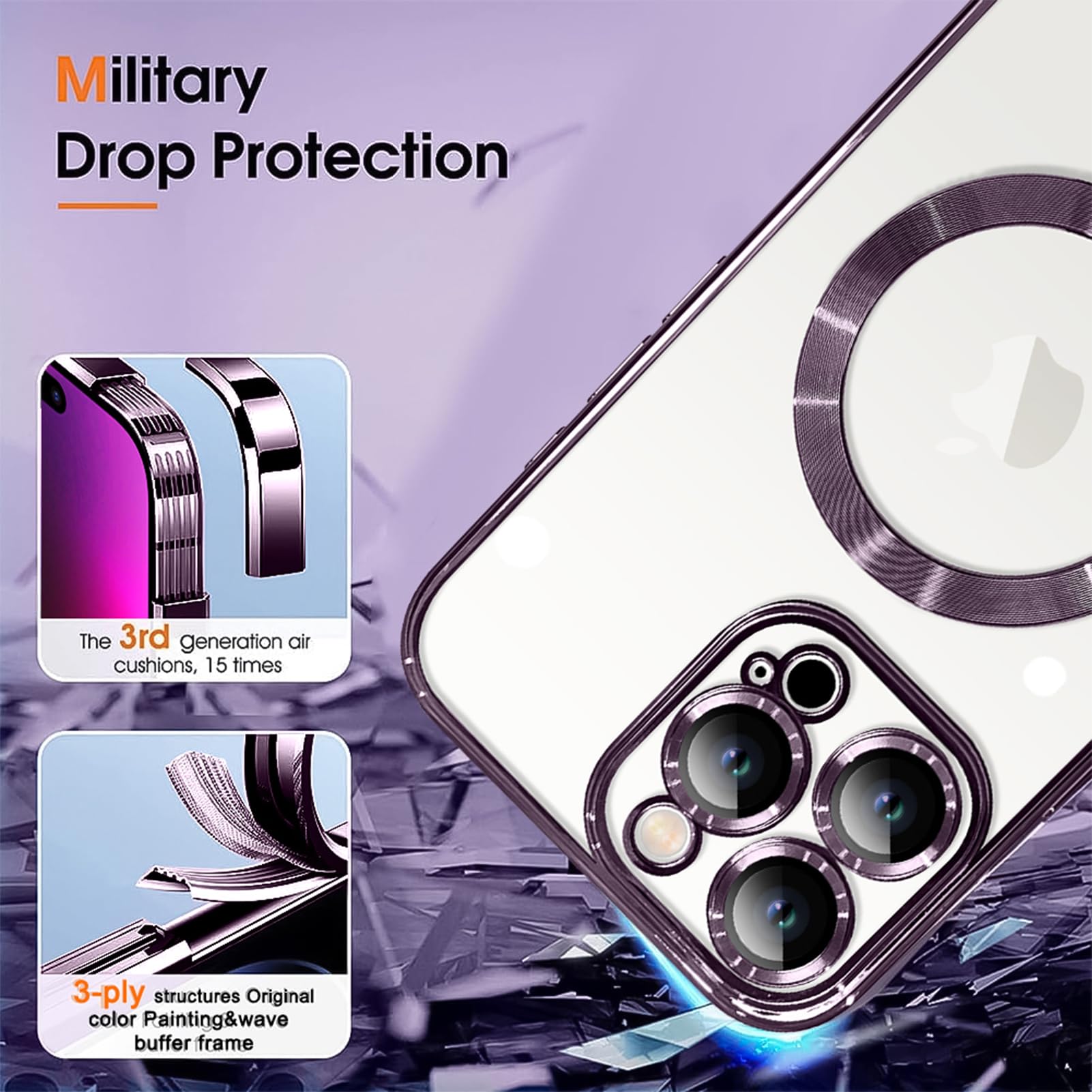 Ziye Magnetic Case For Iphone 16 Pro Max 6.9'' [Compatible With Magsafe] Full Camera Lens Protection, Clear Luxury Cover Soft Tp