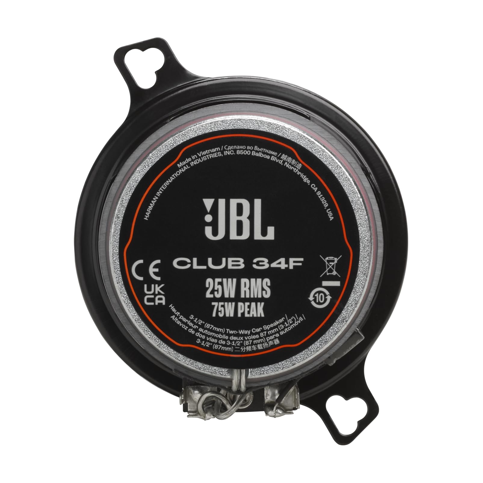 Jbl Club 34F   3 1/2'' (87Mm) Two Way Car Speaker, 75 Watts Peak, 25 Watts Rms, Sensitivity (@ 2.83V): 89Db, Frequency Response: