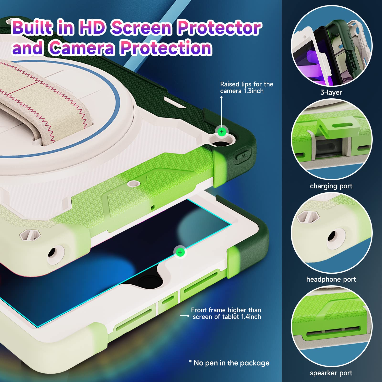 Rosrome Kids Case For Ipad 10.2 Inch Ipad 9Th/8Th/7Th Generation 2021/2020/2019 With Screen Protector,Rotating Stand Hand Strap