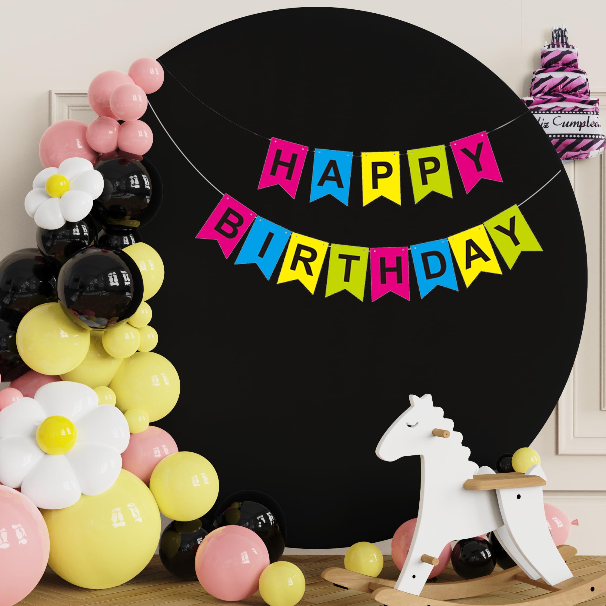 Putros 6.6Ft Round Backdrop Cover Black Circle Arch Cover With Buckles Polyester Fitted Round Balloon Arch Cover For Wedding Bir