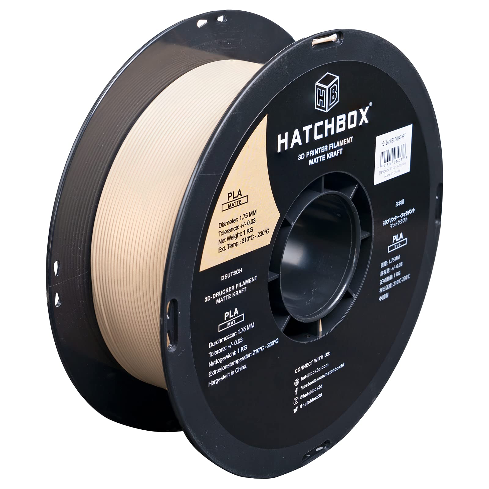 HATCHBOX Matte PLA 3D Printer Filament, Dimensional Accuracy +/- 0.03 mm, 1 kg Spool, 1.75 mm, Kraft