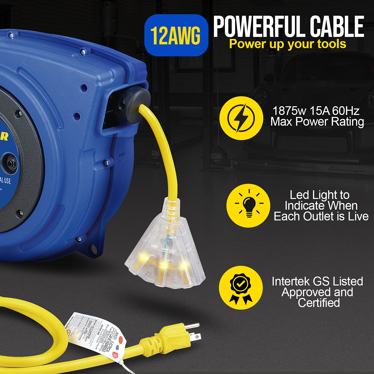 Goodyear Extension Cord Reels (12Awg X 40 Ft (Sjtow Cable) W/Led Light Up Tap)