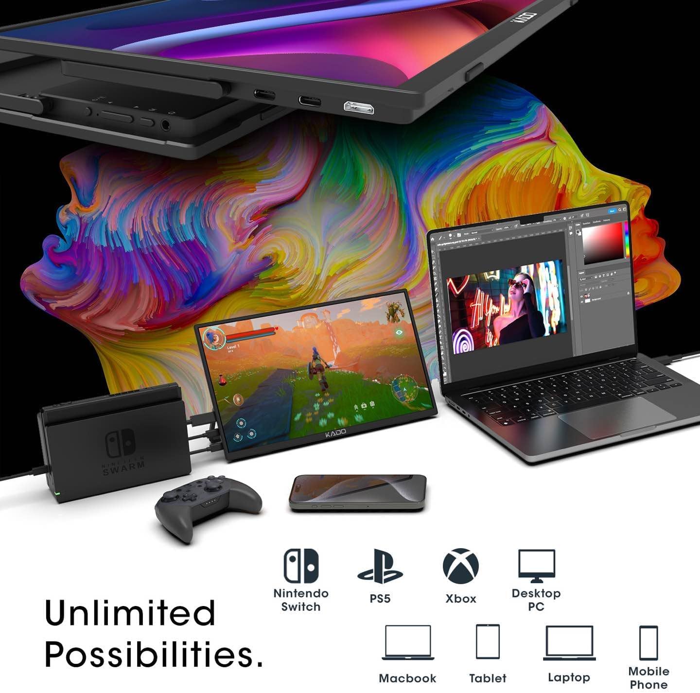 Kado 15.6'' Fhd 1080P Ultra-Slim Laptop Monitor 1920X1080, Ips Second Display 180 Kickstand Protective Case Sleeve, Screen Exten