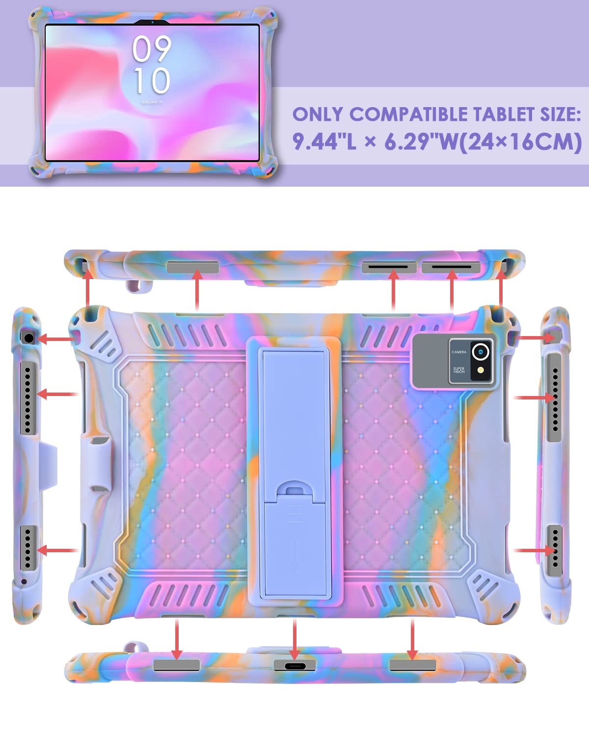 Detuosi Okaysea 10.1 Inch Silicone Tablet Case With Stylus Pen & Shoulder Strap, Moderness 10.1'' Case, Soft Portable Protective