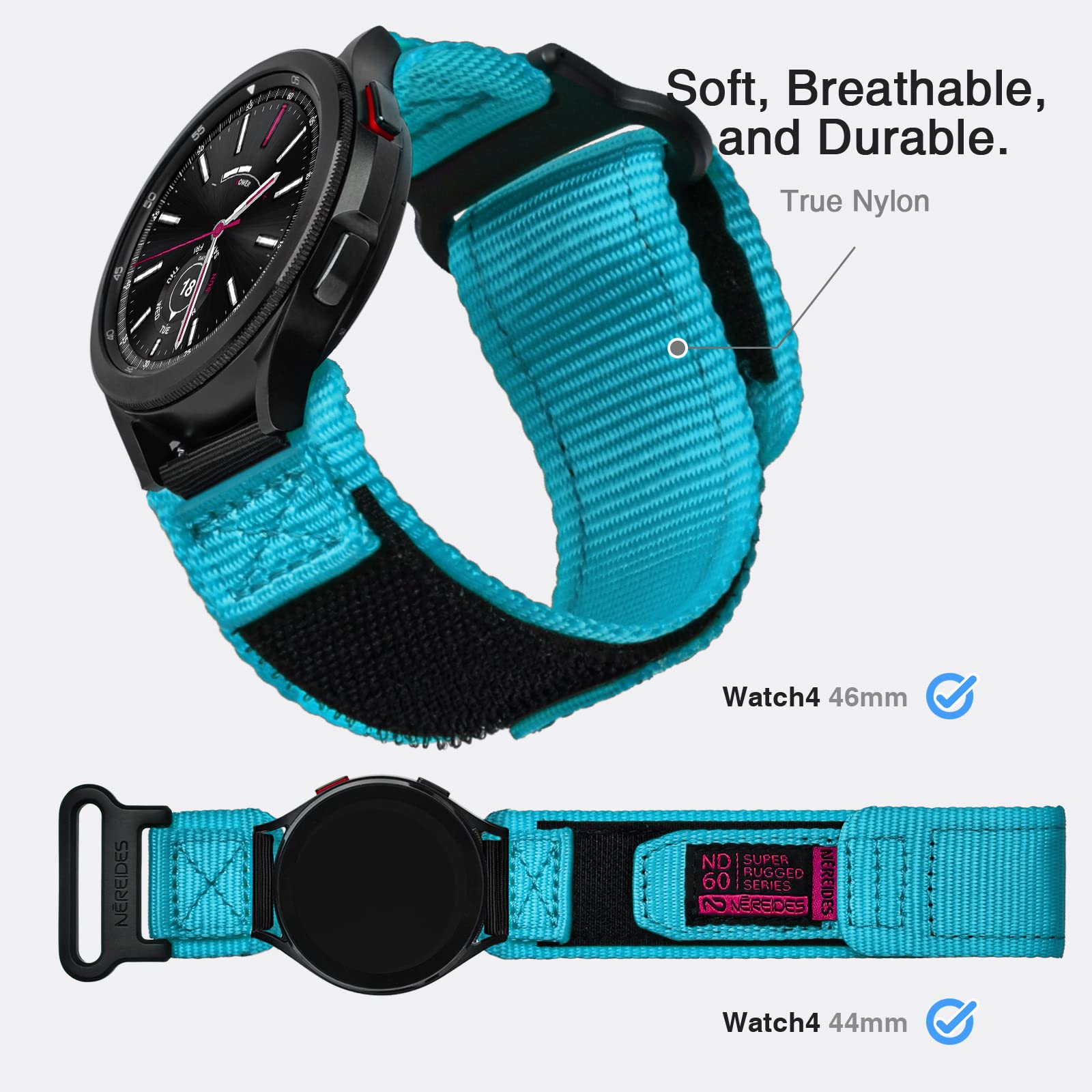 Nereides Band Compatible With Samsung Galaxy Watch 6 Classic 43Mm 47Mm/Watch 5 Pro 45Mm/Watch 4 5 6 40Mm 44Mm/Watch 4 Classic 42Mm 46Mm, 20Mm Rugged Nylon Woven Loop Sports Strap