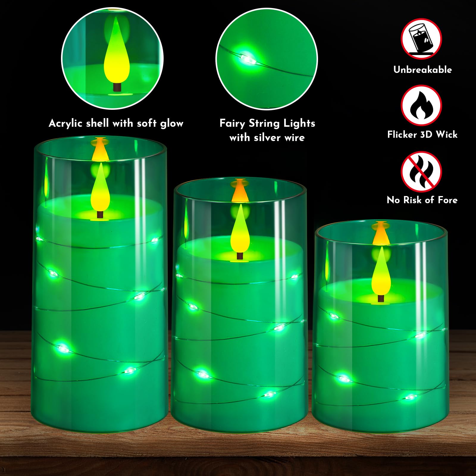 Nurada Flickering Flameless Candles: Built In Star String Acrylic Battery Operated Led Pillar Candles With Remote And Timer For