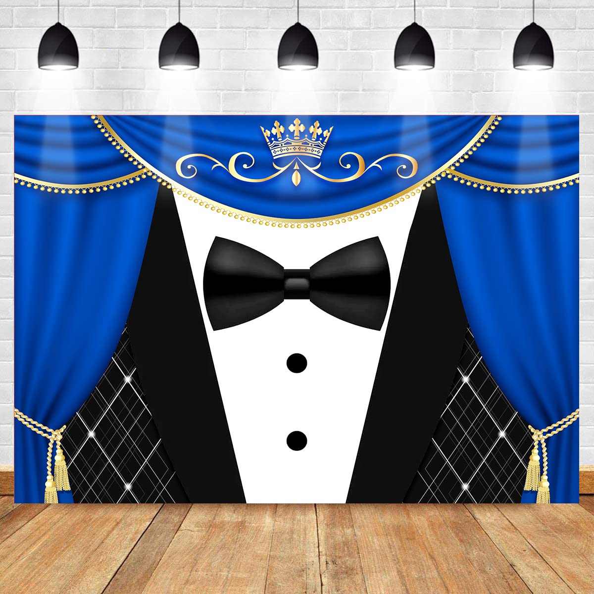 Meetsioy Black Tuxedo Backdrop For Father'S Day Decorations Crown Gentleman Photo Background Blue Curtain Studio Prop Banner Gen