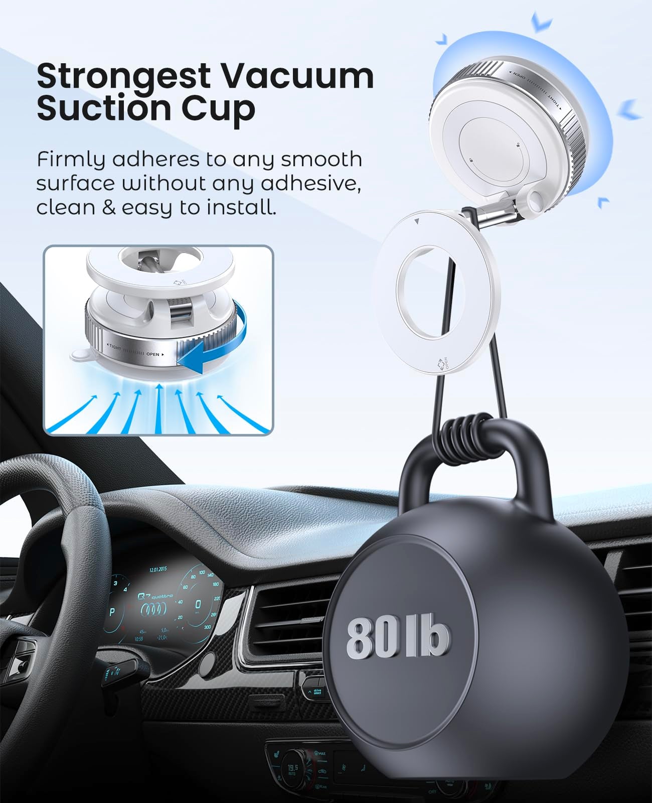 Jononser Vacuum Magnetic Phone Holder, Suction Cup Phone Mount For Magsafe, 360 Adjustable Magnetic Phone Holder, Pocket Size Fo