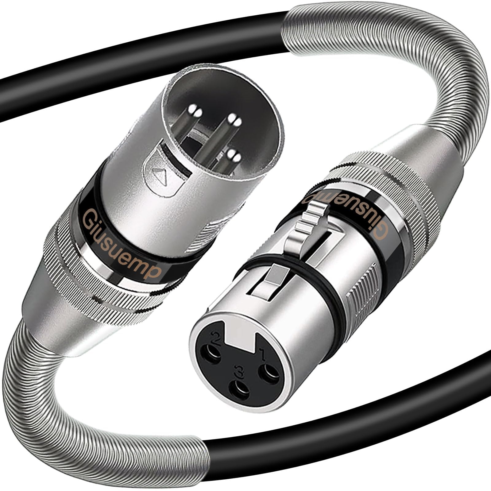 Giusuemp Xlr To Xlr Microphone Cable 3Ft, Premium Male To Female Xlr Cable, 3 Pin Balanced Shielded Mic Speaker Cable, Metal Spr