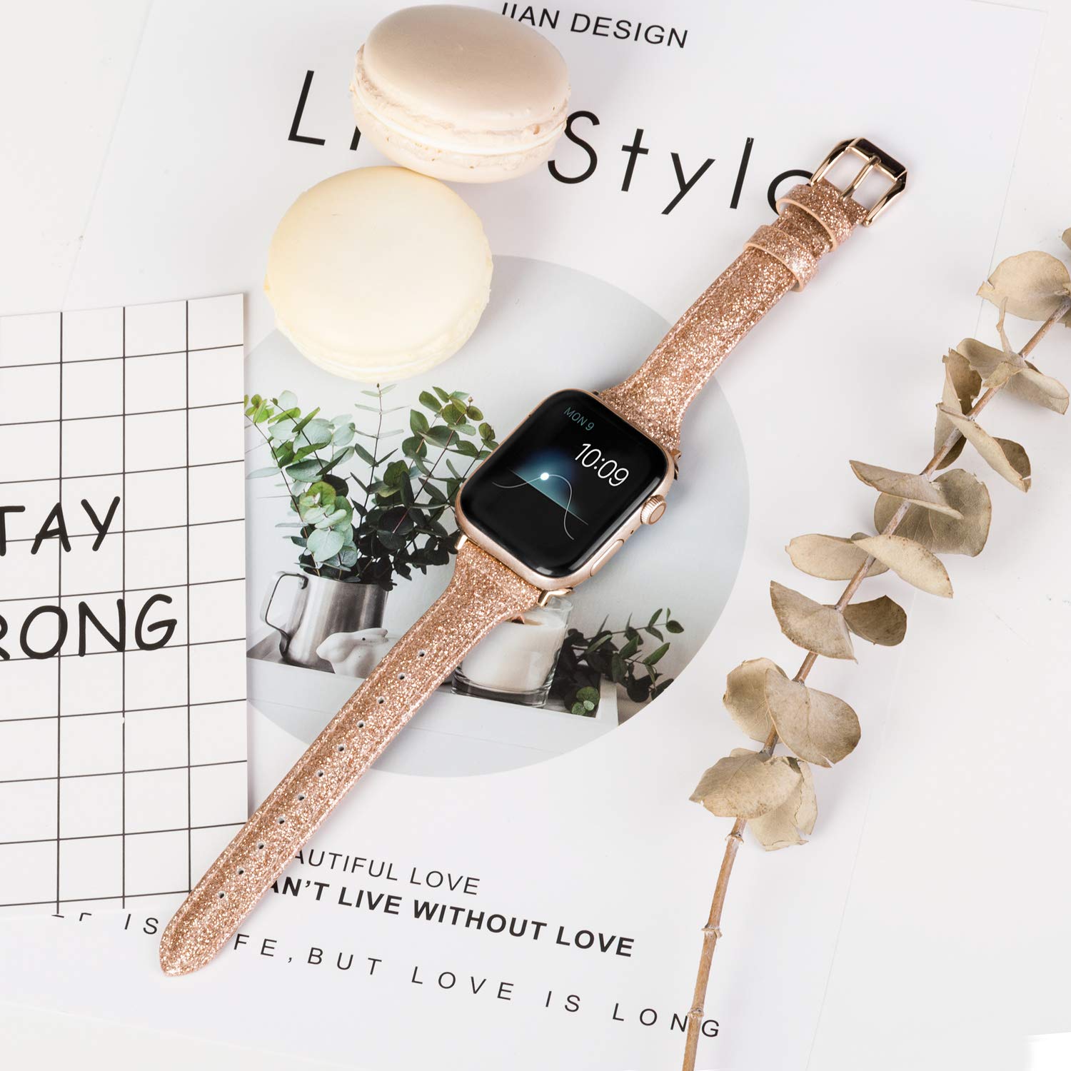 Wearlizer Rose Gold Leather Compatible With Apple Watch Bands Women 42Mm 44Mm 45Mm 49Mm(Ultra) For Iwatch Se Series 8 7 6 5 4 3