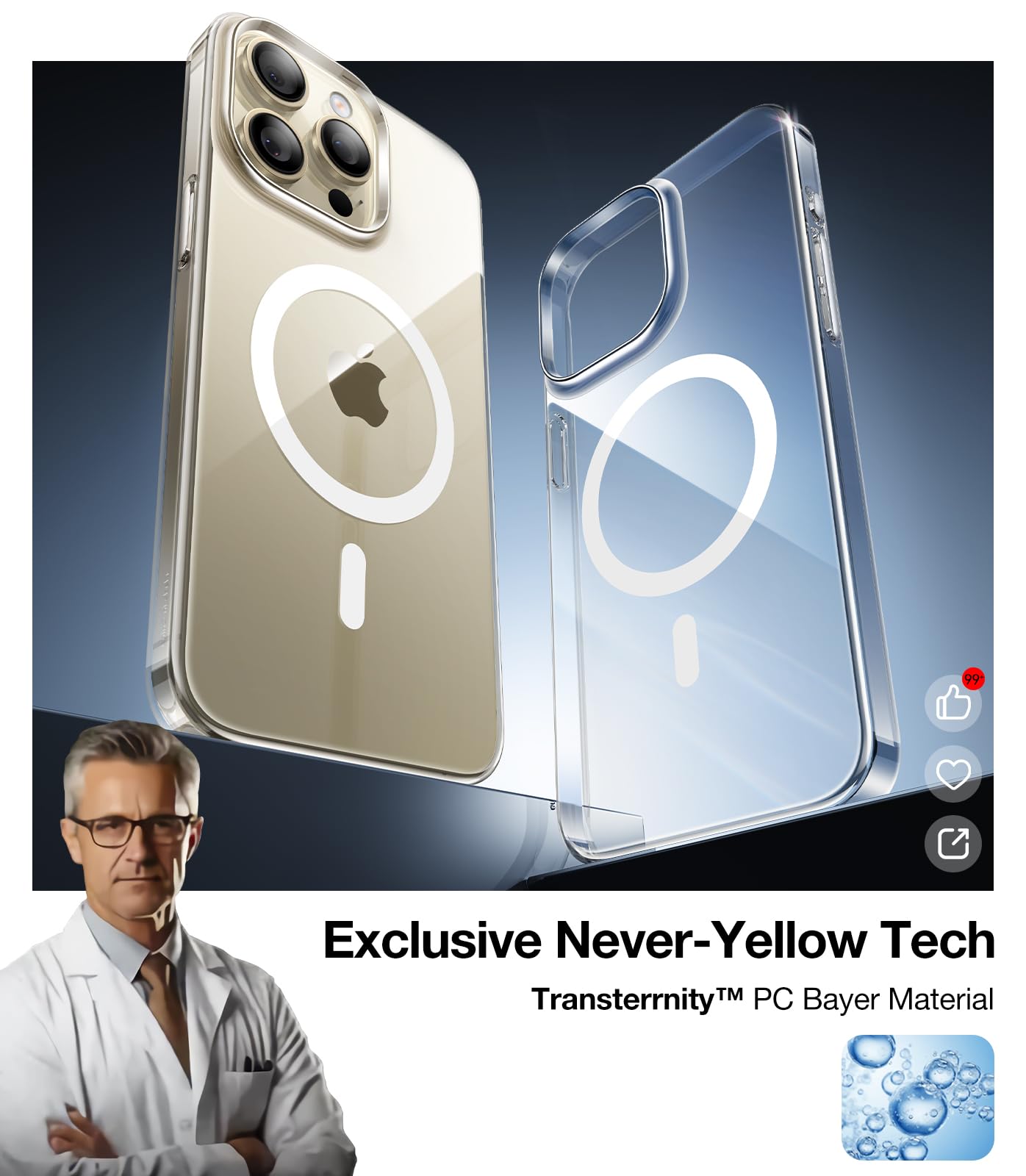 Torras Magnetic Slim Fit For Iphone 15 Pro Max Case Clear 6.7'', [True Never Yellow]Ultra Thin 15 Promax Phone Case Compatible W