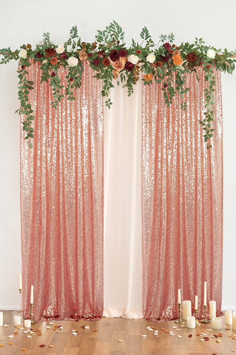 Partydelight Rose Gold 2Ft X 8Ft Sparkly Sequin Backdrop Curtains, 2 Panels, For Wedding, Party, Room Decorations.
