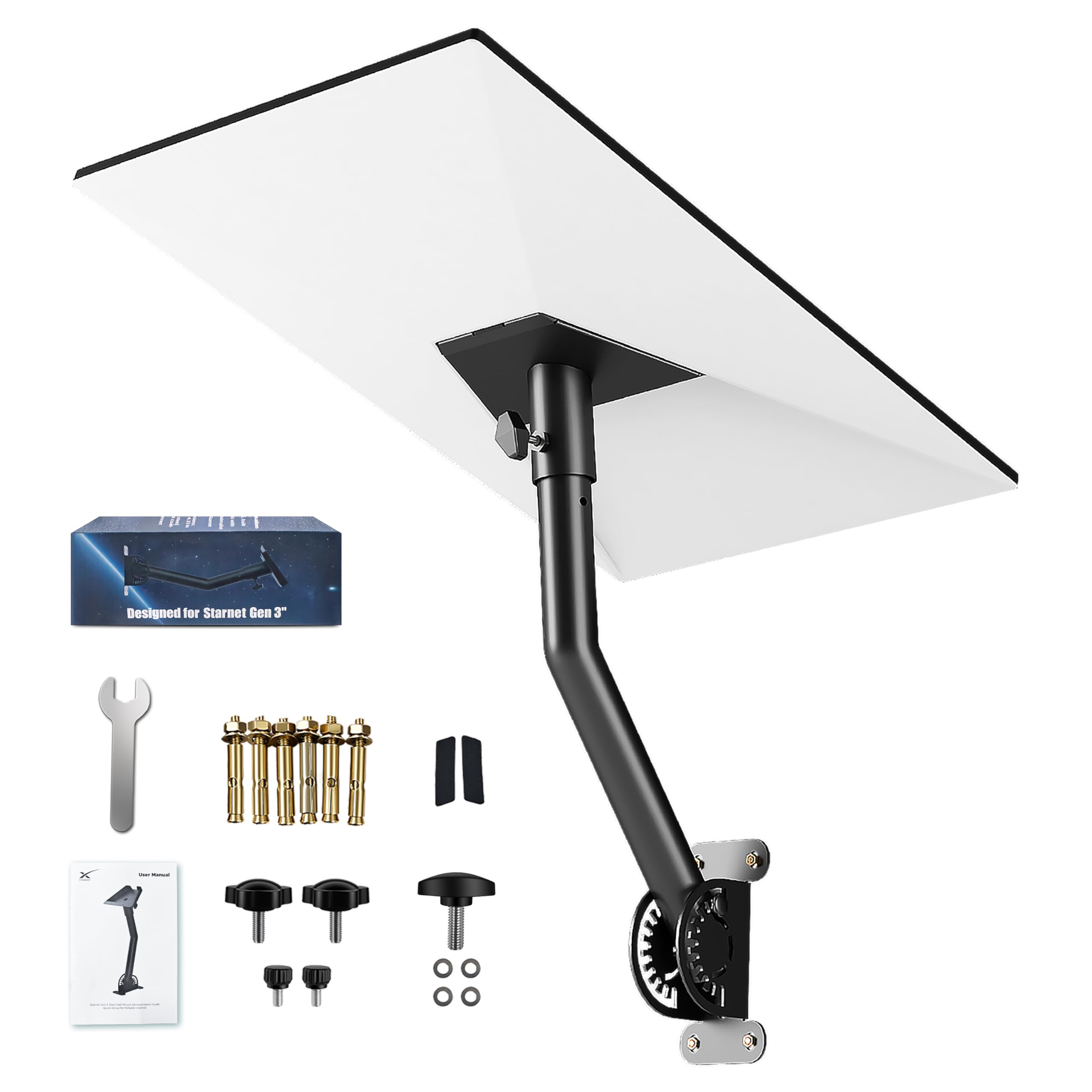 Starlink Mount Gen 3, Adjustable Wall & Roof Mounting Kit for Starlink 4/4X/V3 Standard Dish, Include Pipe Adapter, Easy Install