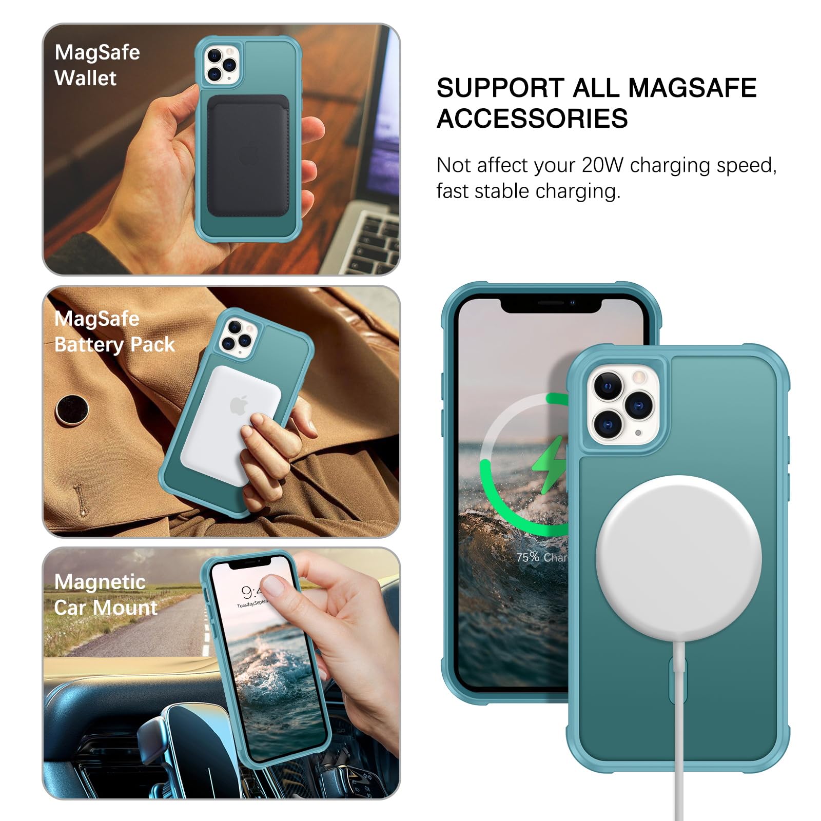 Bentoben For Magnetic Iphone 11 Pro Max Phone Case [Compatible With Magsafe] Rotatable Ring Holder Kickstand Design Shockproof W