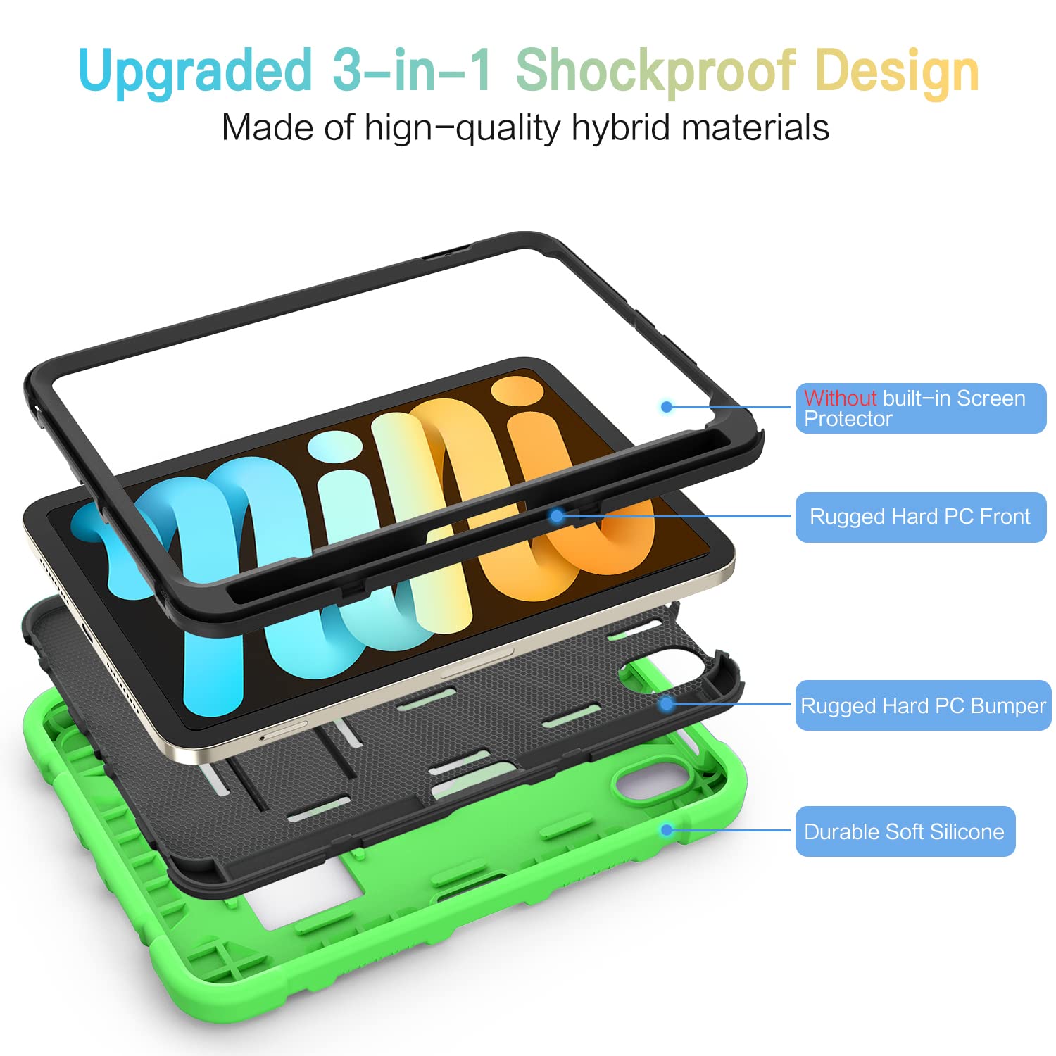 Azzsy Case For Ipad Mini 6 8.3 Inch 2021 With Pencil Holder, Slim Heavy Duty Shockproof Rugged Protective Case For Ipad Mini 6Th