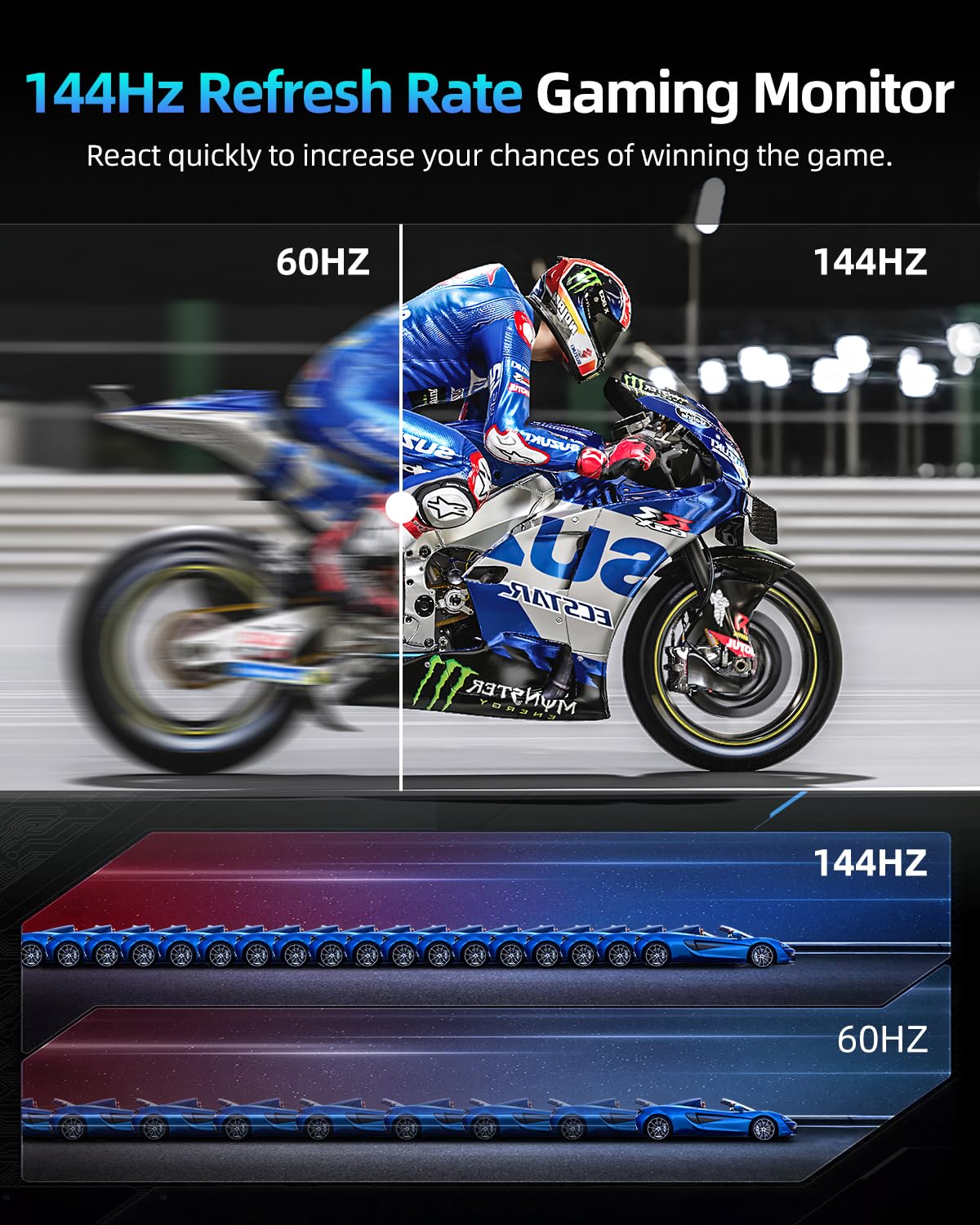 Uperfect 2K 144Hz Portable Gaming Monitor 18'' 2560X1600 Qhd 100% Dci P3 Freesync Hdr Laptop W/Vesa, Frameless Matte Ips Eye Car