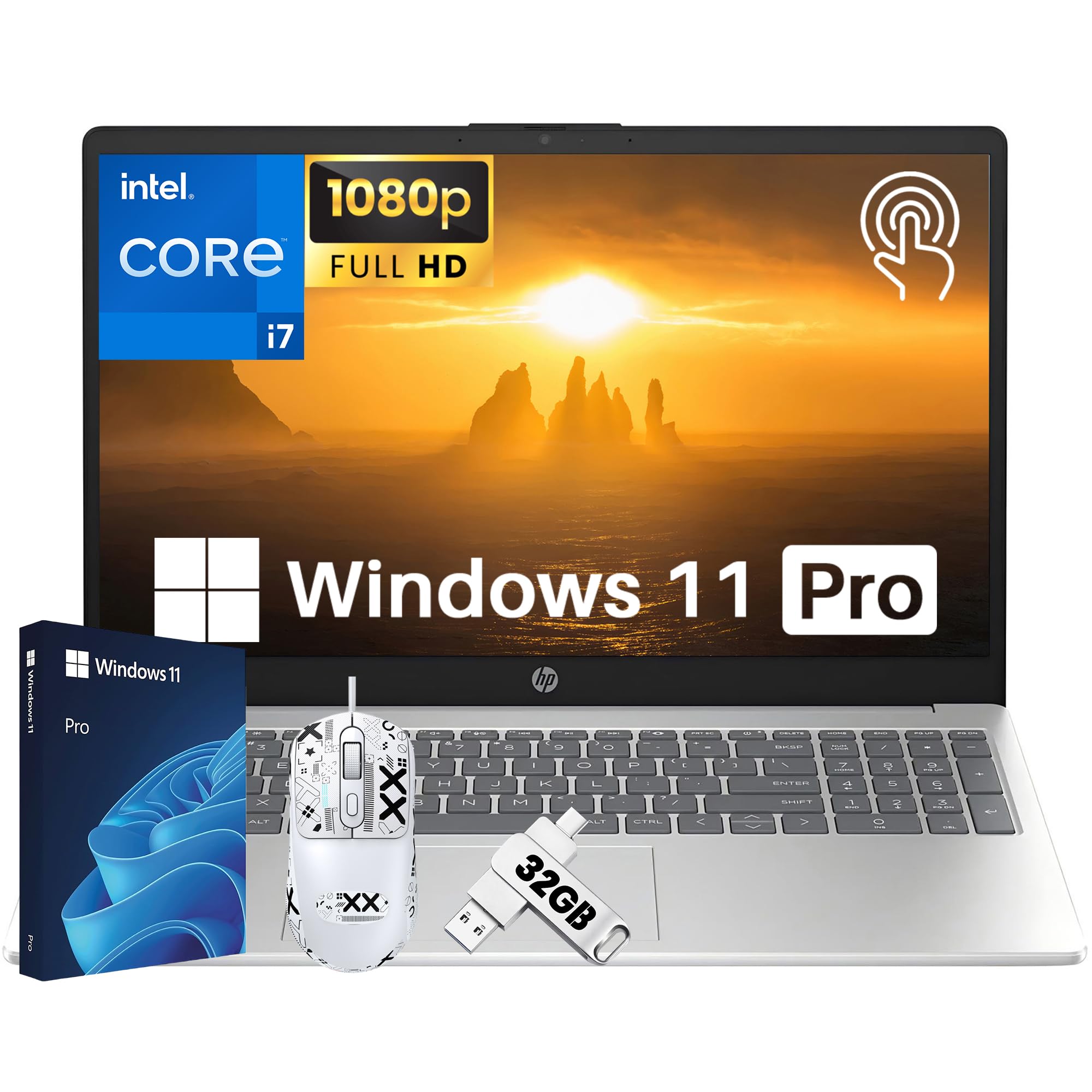 HP 15 Laptop for Work, 15.6 Full HD Touchscreen, 32 GB RAM, 2 TB SSD, Intel 10-Core i7-1255U, Long Battery Life, HD Camera, HDMI