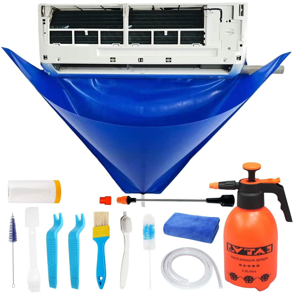 Oiktylr 13Pcs Mini Split Cleaning Kit Bag With 2L High Pressure Sprayer, Air Conditioner Cleaning Kit With Waterproof Pvc Ac Cle