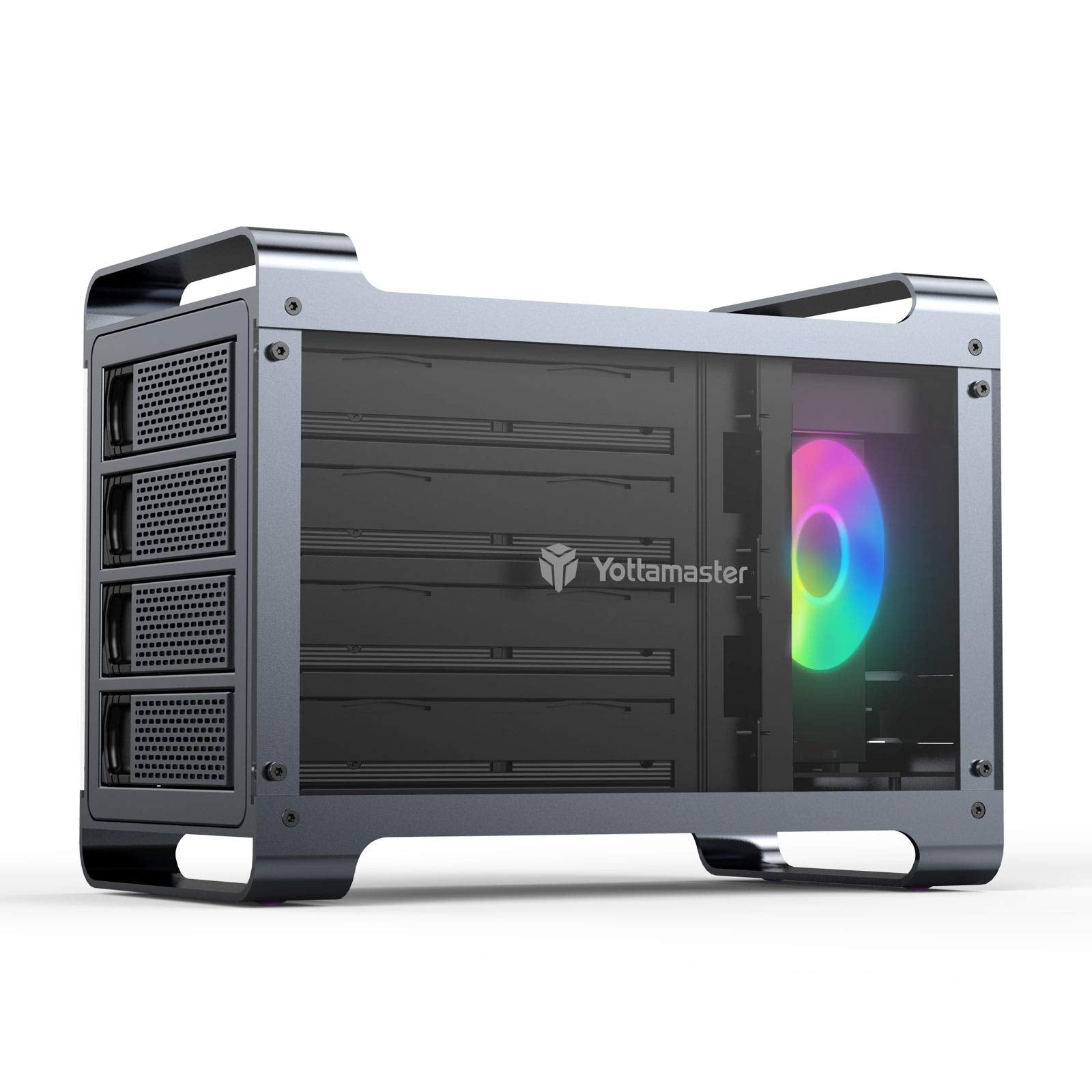 Yottamaster 4 Bay Hard Drive Enclosure, Aluminum 2.5''& 3.5'' Sata Hdd/Ssd External Enclosure With Rgb Fan, Support 72Tb Direct