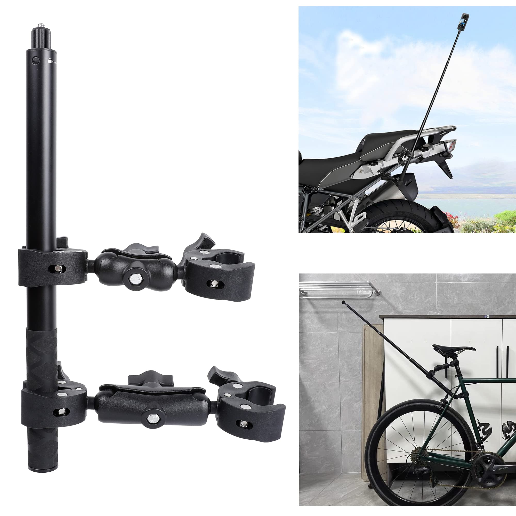 Pellking Motorcycle Bike Handlebar Clamp Mount And 61'' Invisible Selfie Stick For Insta360 X4 X3 X2 X One Rs R Go 3 Camera