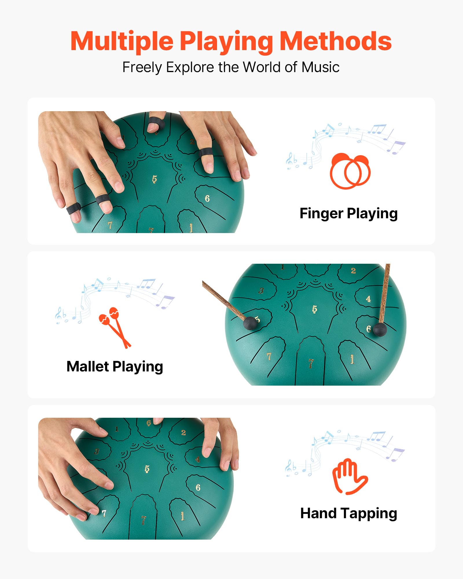 Vevor Steel Tongue Drum, 10 In 11 Notes Rain Drum For Outside Garden, C Major Musical Drums With Music Book & Mallets, Percussio