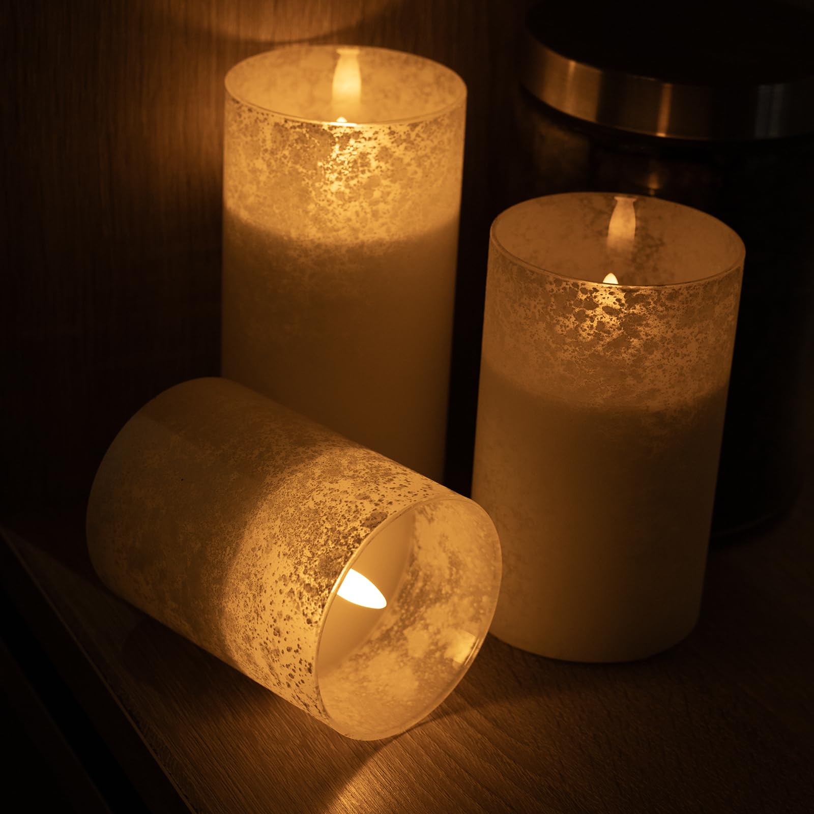 Glass Flameless Candles With Remote, Sandblasted Glass Led Candles, Battery Operated Flickering Candles With Timer, Real Wax Pil