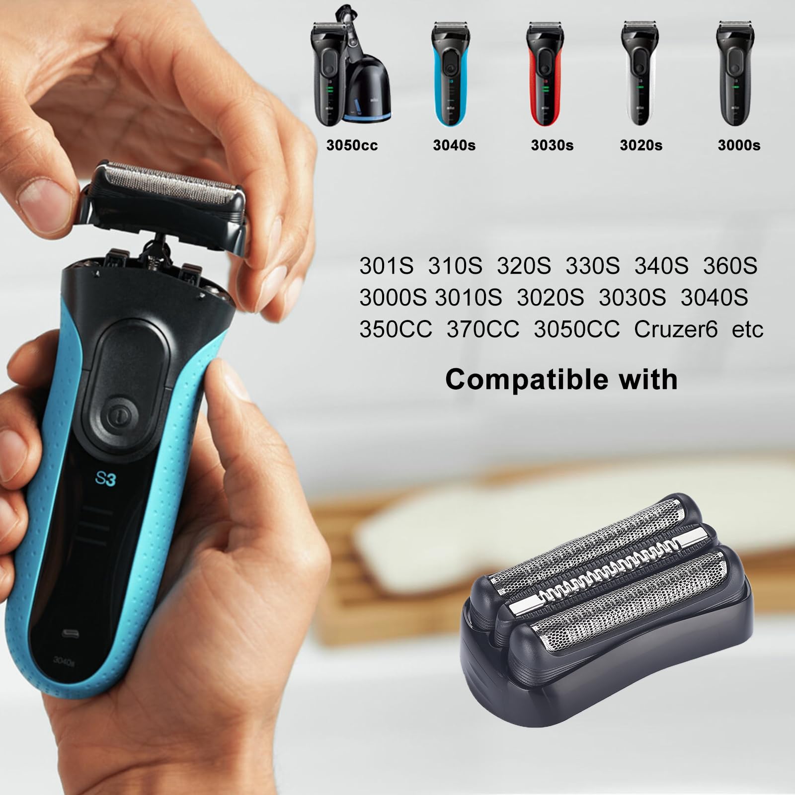 2 Pack Replacement Heads Compatible With Braun Series 3 Electric Shaver For Braun S3 Foil Shaver Fit For Electeic Razor 5409,304