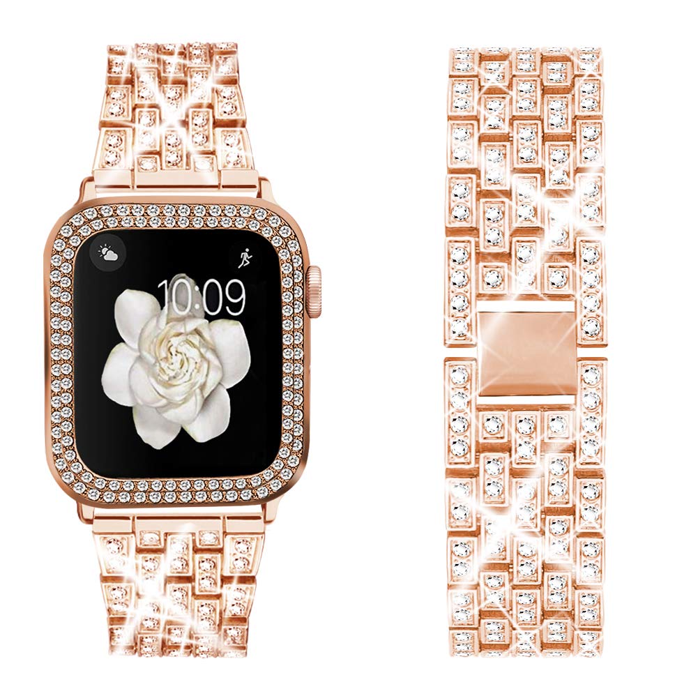 Bekomo Compatible For Apple Watch Band 49Mm 45Mm 41Mm 38Mm 40Mm 42Mm 44Mm With 2 Pack Bling Crystal Diamonds Case Cover, Iwatch