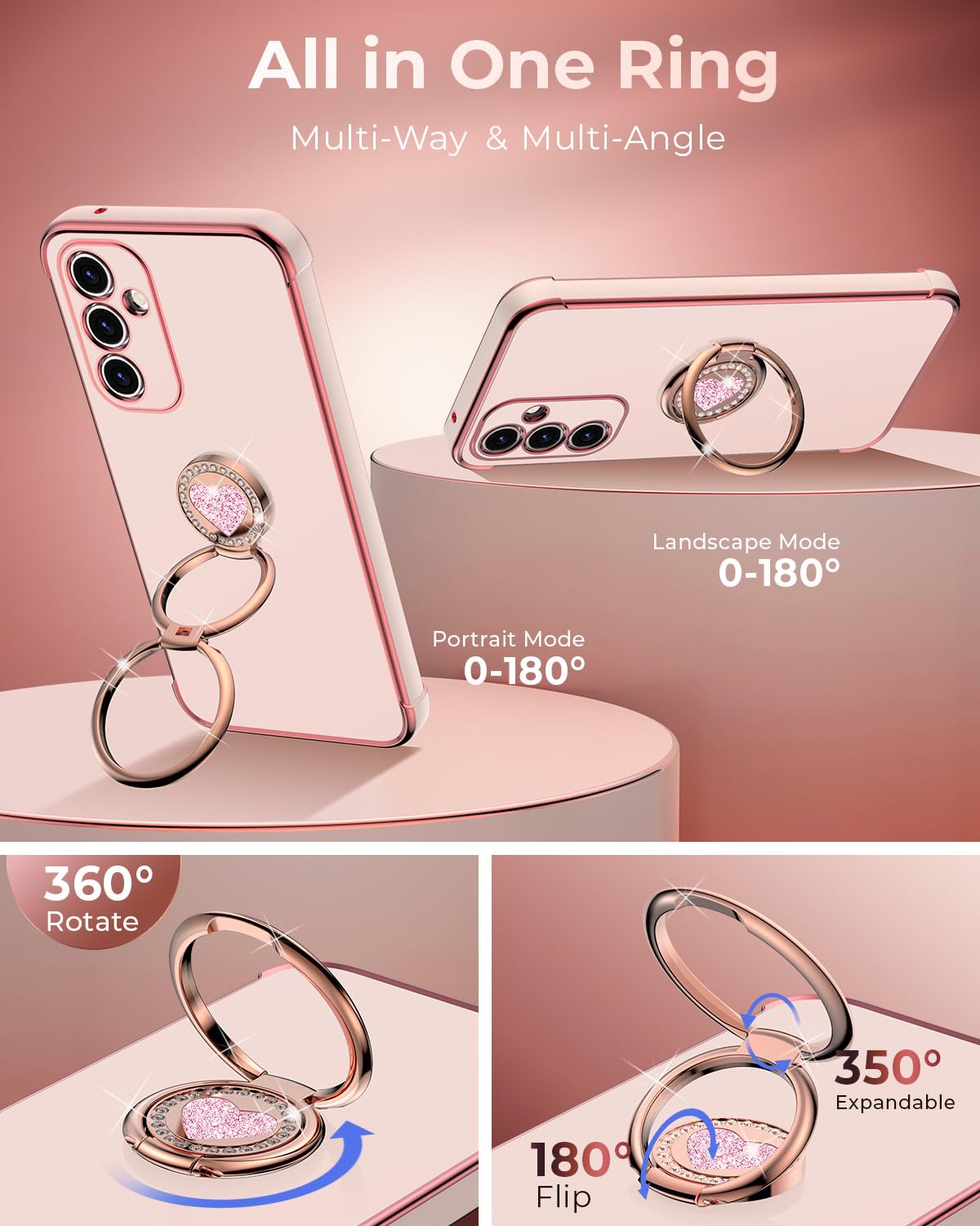 Xyz For Galaxy A15 5G Case With Stand, For Samsung Galaxy A15 5G Case With Double Ring, Women Girls Bling Luxury Protective Phon