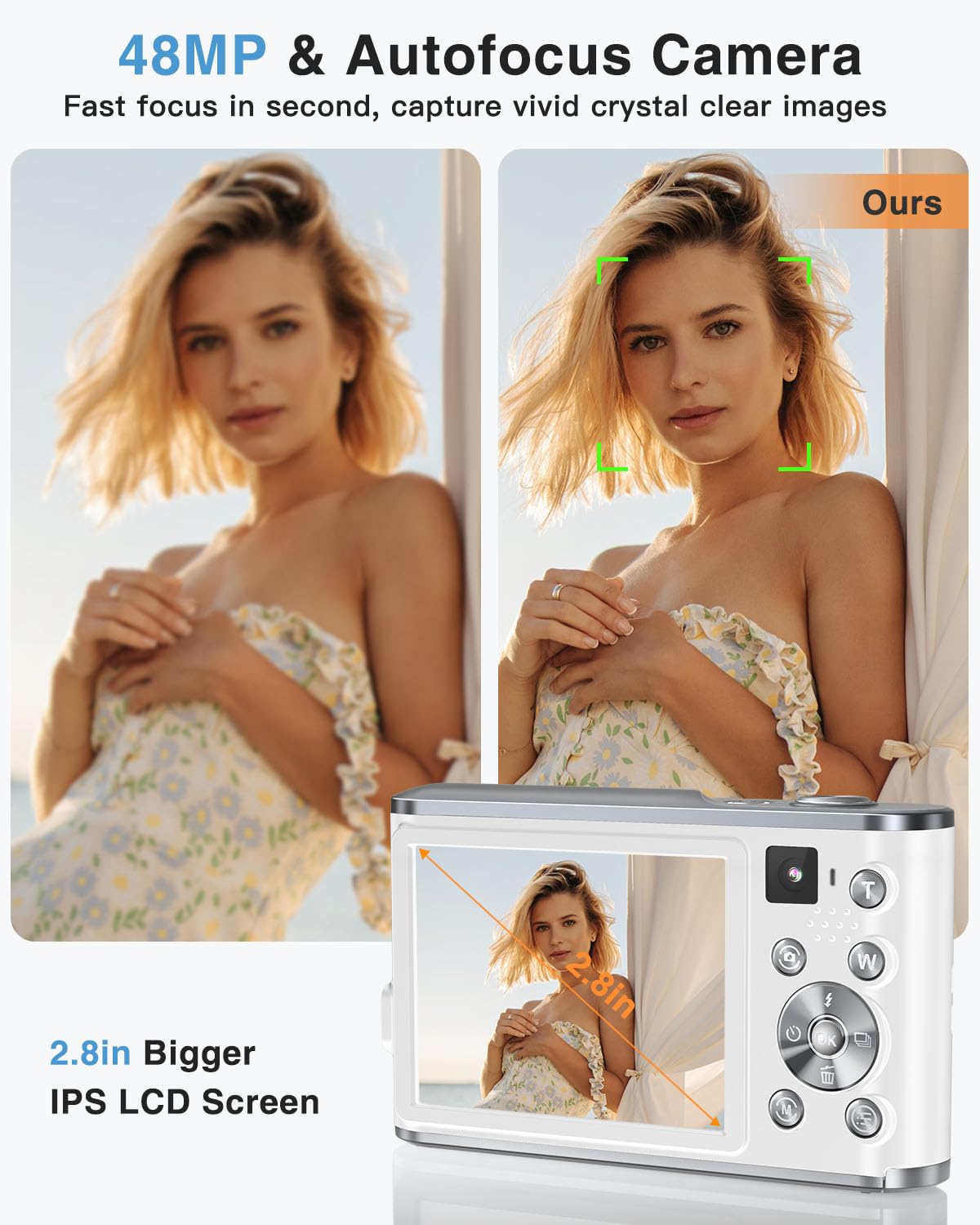 4K Digital Camera, 48Mp Autofocus Kids Camera Selfie With Front And Rear Dual Lenses, 32Gb Card, 2 Batteries, 16X Digital Zoom,