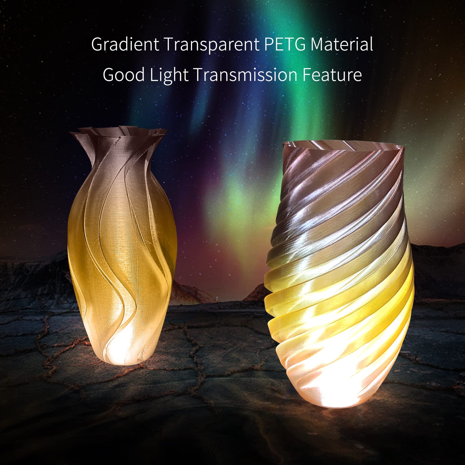 Isanghu Gradient Transparent Petg 3D Printer Filament 1.75Mm, Multicolor Changing 3D Printing Filament With Light Transmission F